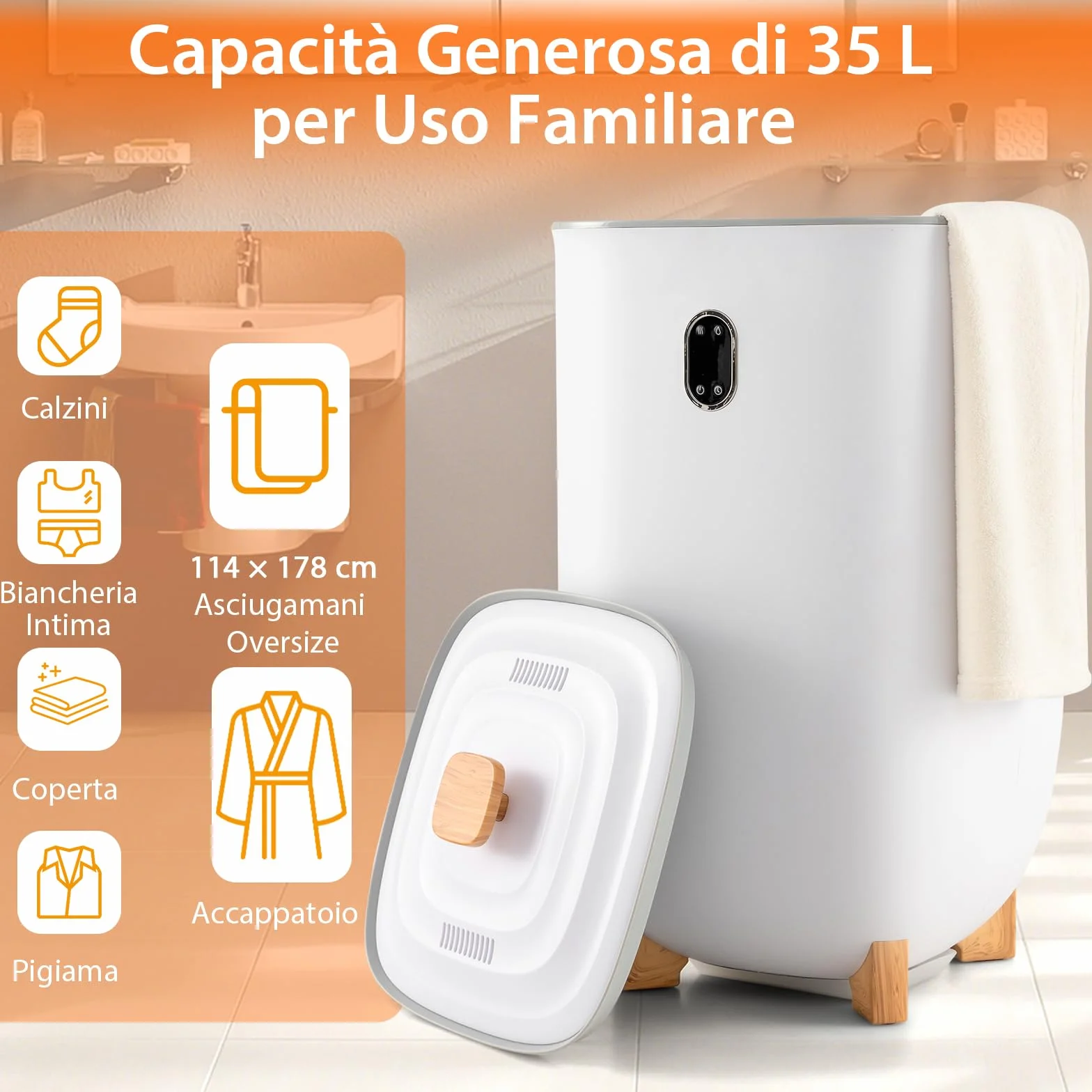 RELAX4LIFE Scaldasalviette 35L Acciaio Inox Caldo Asciutto Spegnimento Automatico