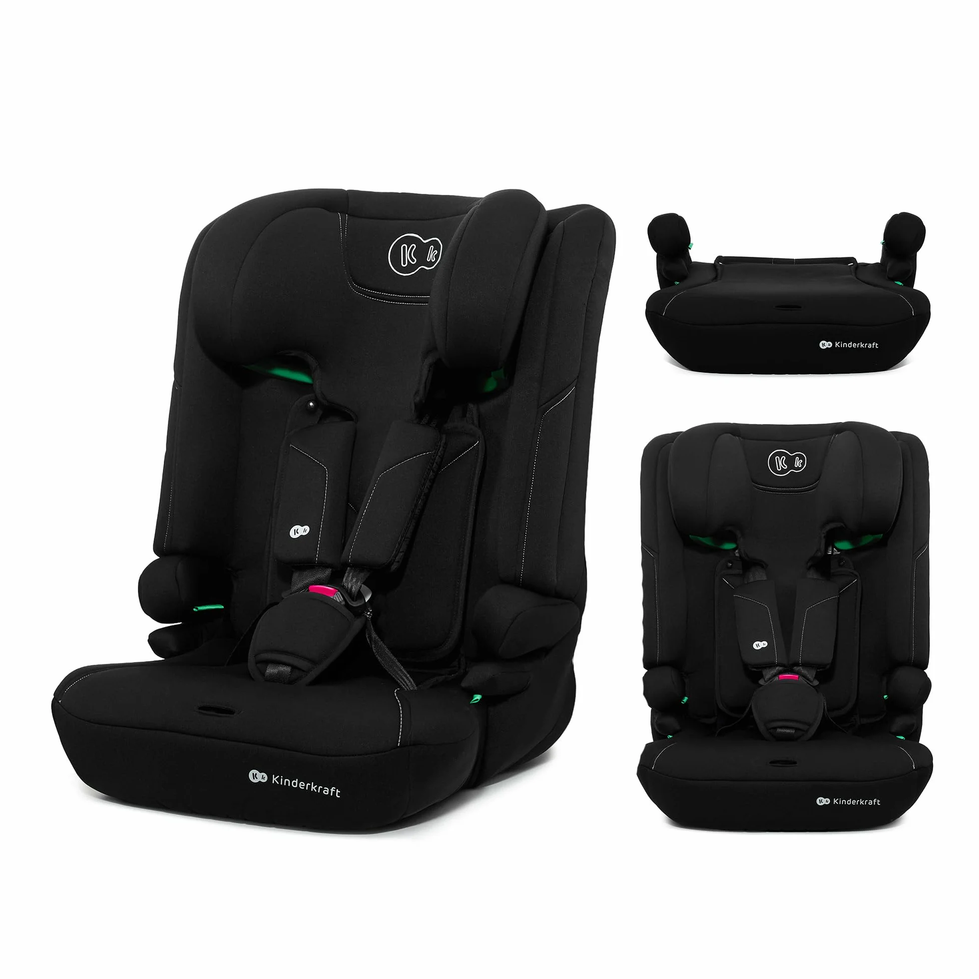 Kinderkraft I-COMFY, Seggiolino auto, Per bambini, Regolabile (76-150 cm), Schienale regolabile, Cintura di sicurezza a 5 punti, EASY GROW SYSTEM, Facile installazione, Nero