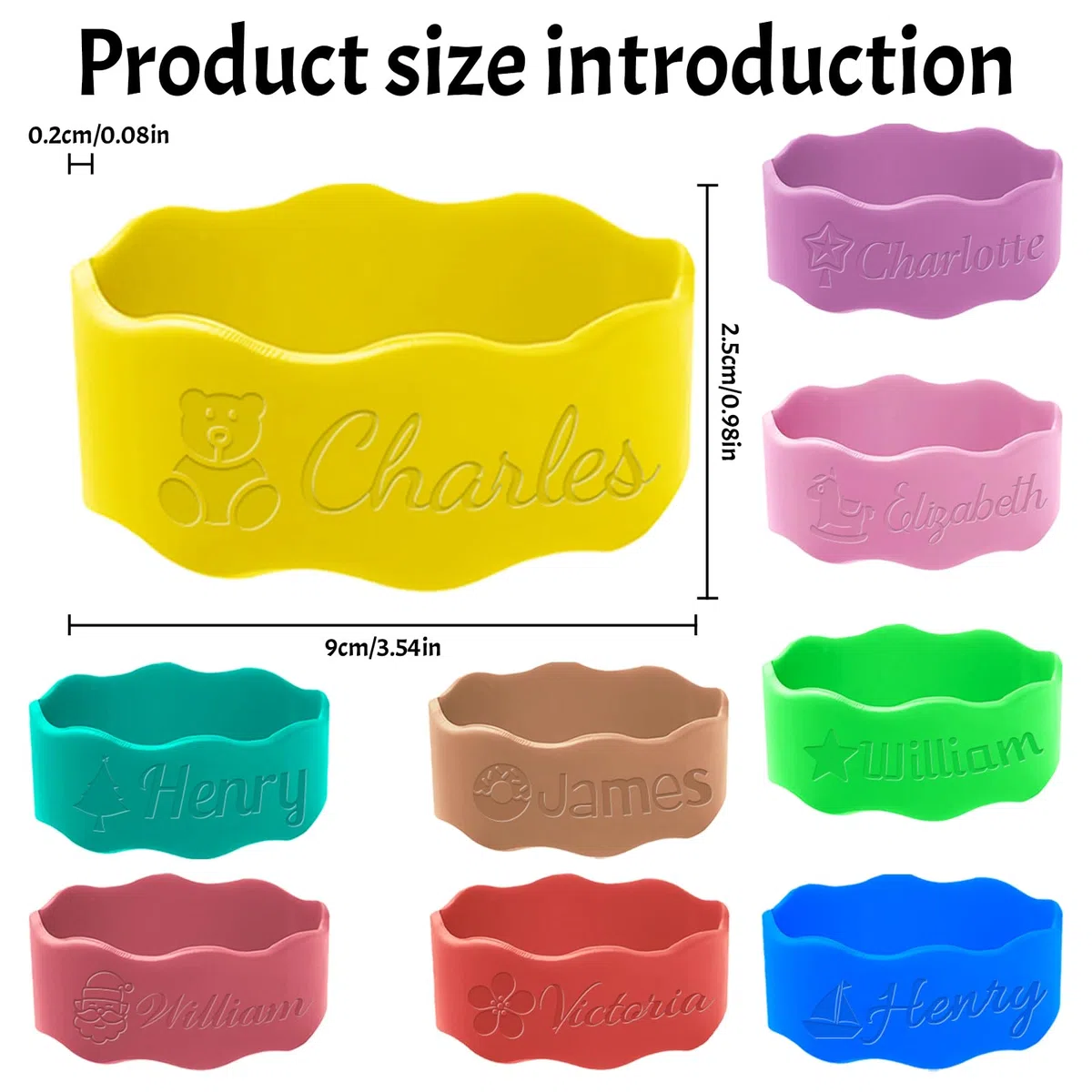 Fasce personalizzate per biberon - Etichette riutilizzabili personalizzate per biberon in silicone, nome inciso per asilo nido.