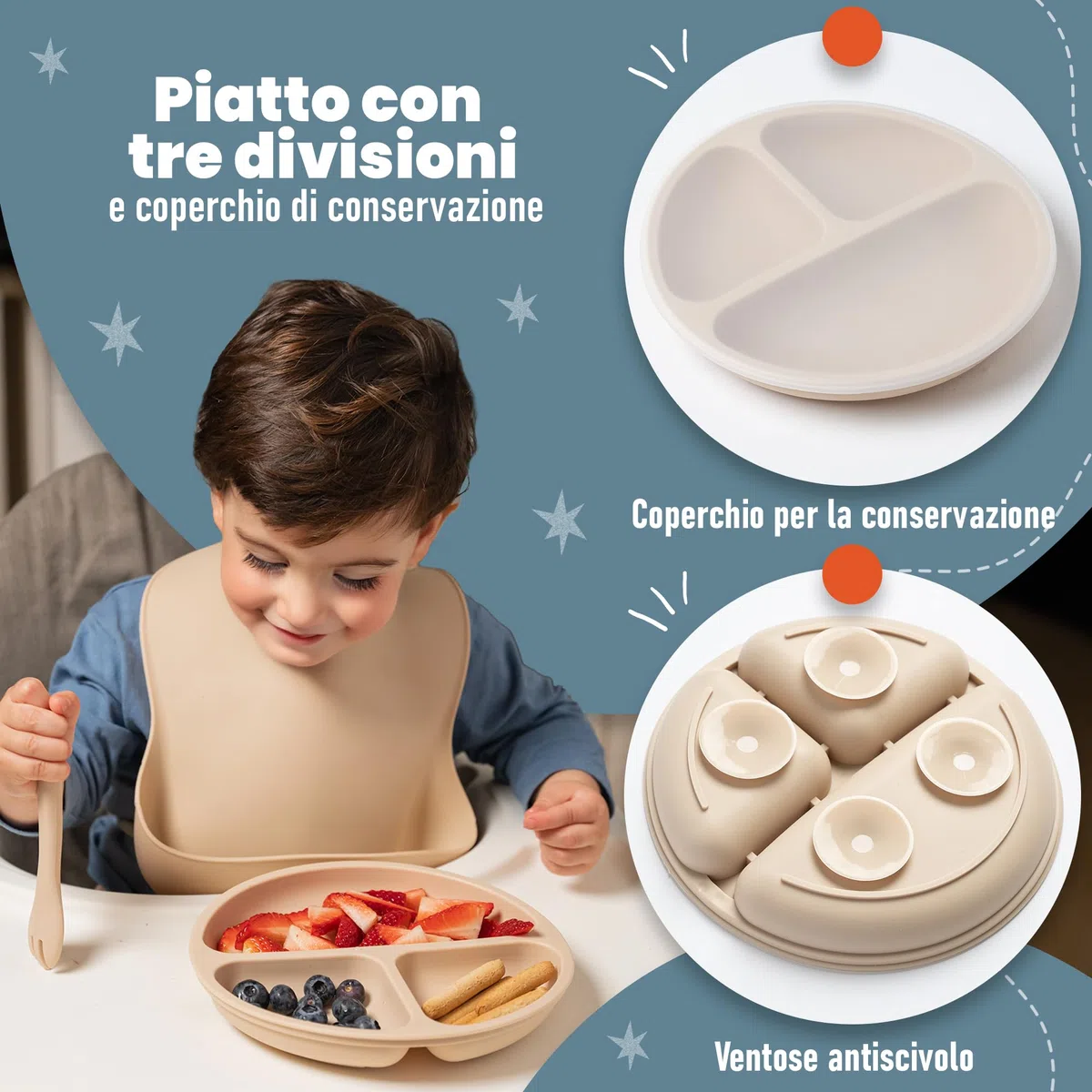 Set Pappa Svezzamento - Set Svezzamento Prima Pappa - Set Svezzamento Neonati - Set Neonato - Cucchiaino Svezzamento con serbatoio dosatore e Ciuccio per Frutta Neonati incluso - Piatto Svezzamento