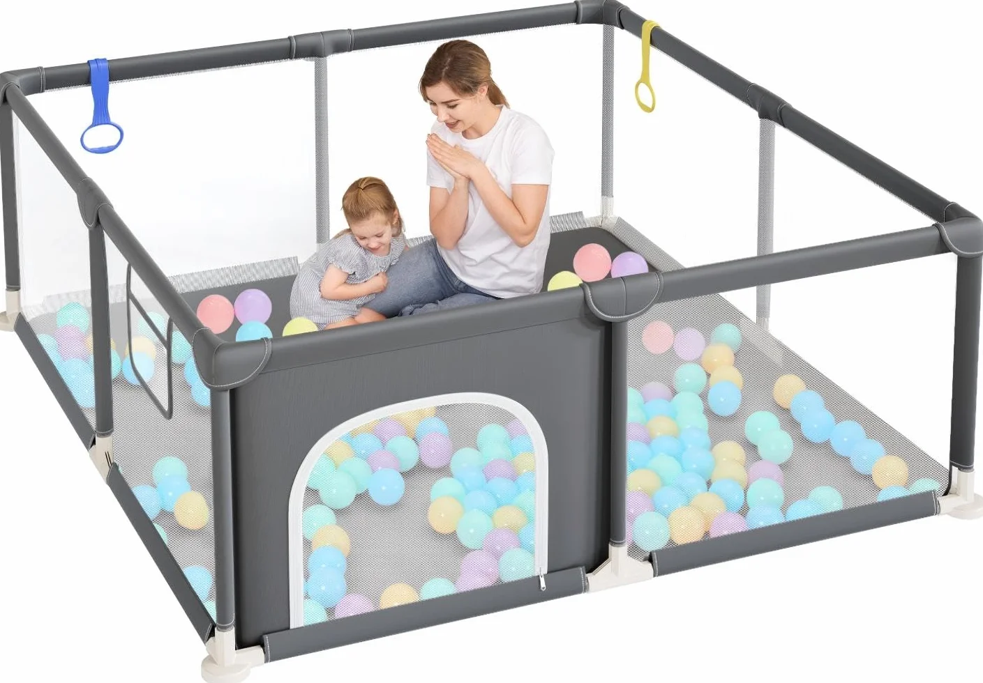 Dripex Box per Bambini Recinto Neonato 124 x 124 cm Rete Traspirante Tessuto Oxford 210D Grigio Scuro
