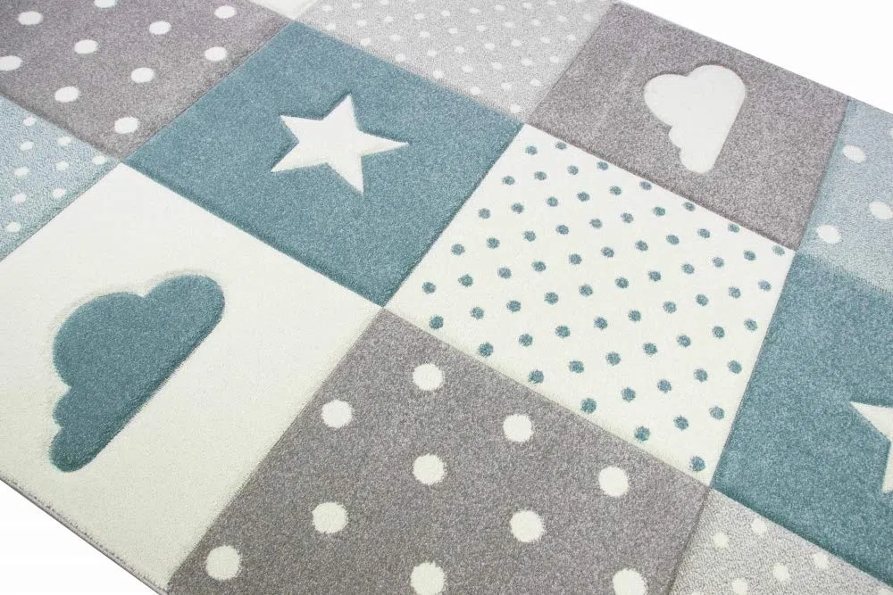 CARPETIA Tappeto da Gioco per Bambini con Stelle e Nuvole in Blu Grigio Crema Größe 160x230 cm