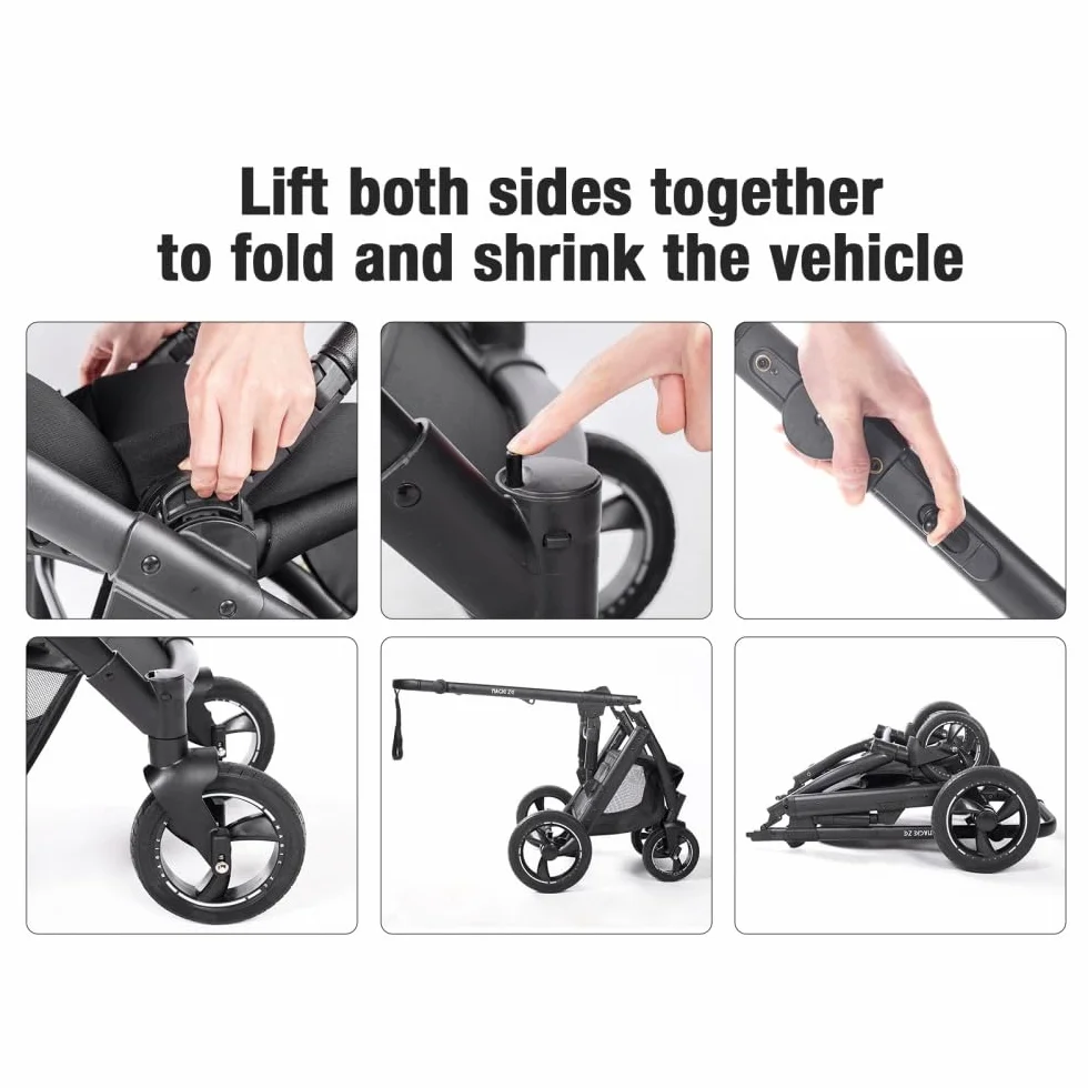 Passeggino 4 in 1 regolabile in altezza, Nero, Set completo