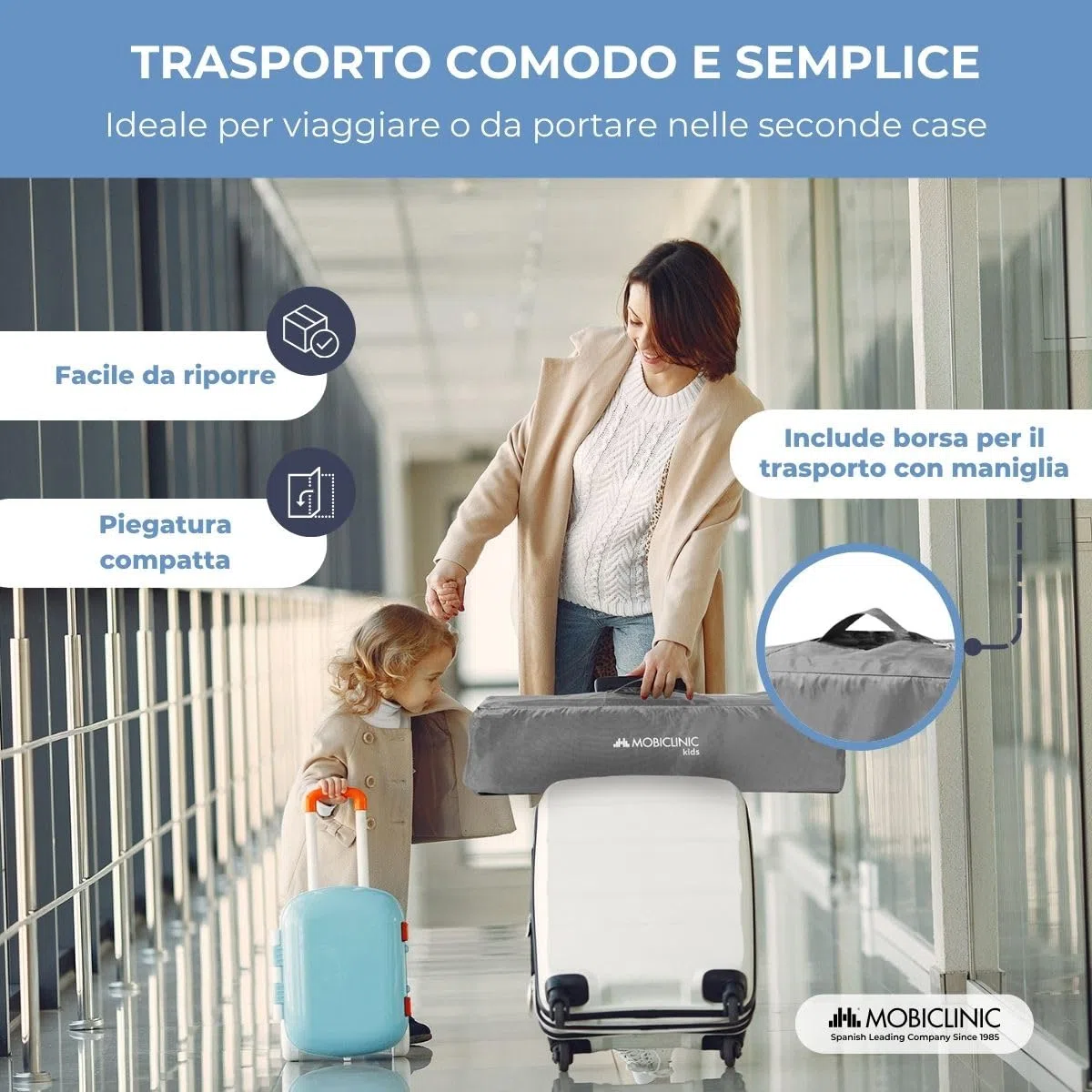 Mobiclinic®, Lettino da viaggio, Culla neonato, 2 in 1, Pieghevole ultracompatto, Materasso rimovibile, Mofli, Fino a 15 kg, Traspirante, Ingresso laterale con cerniera, Box per bambini (grigio)