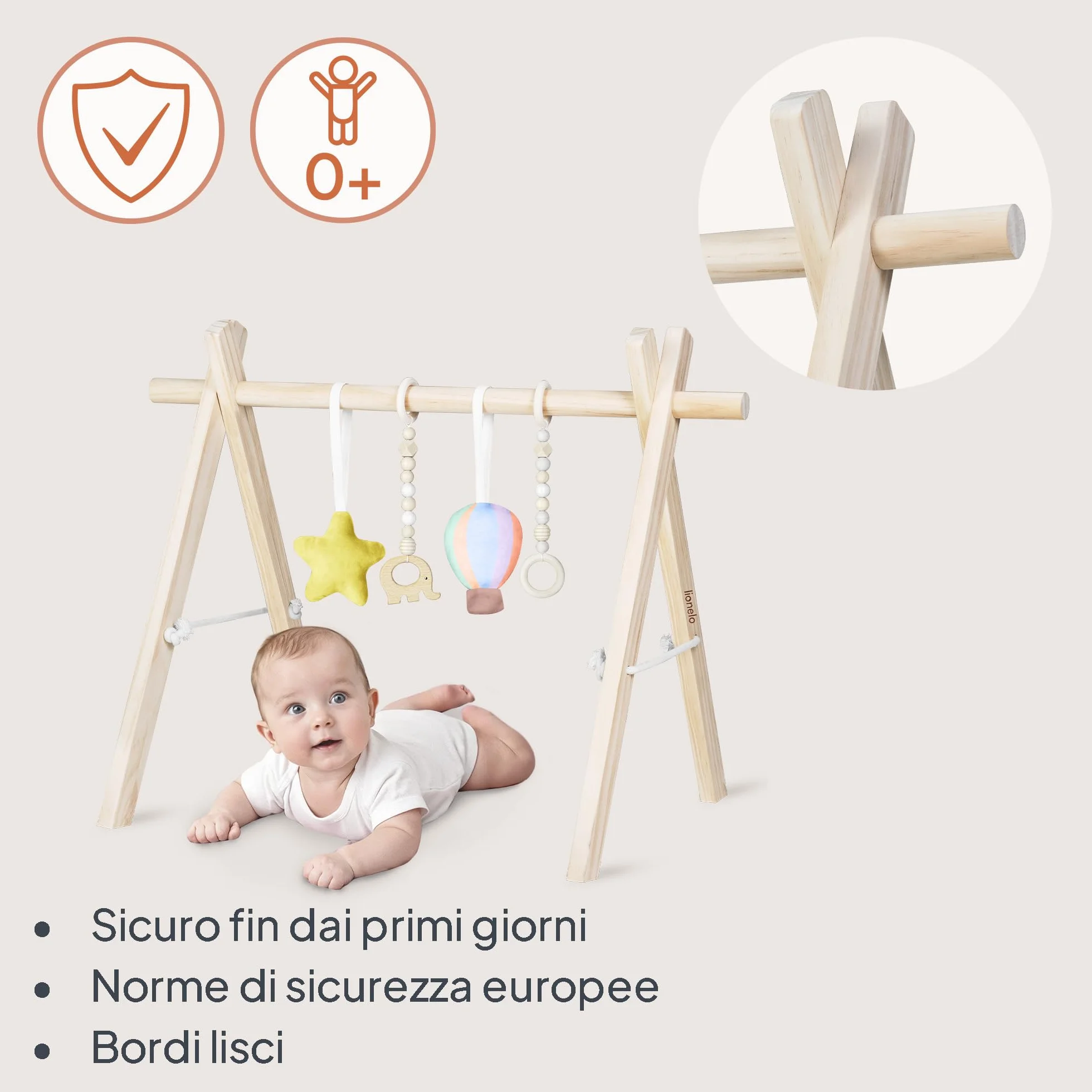 Lionelo Anis Palestrina Legno Baby Gym Giochi Rimovibili Pieghevole Centro Attività Neonato Giocattolo Montessori