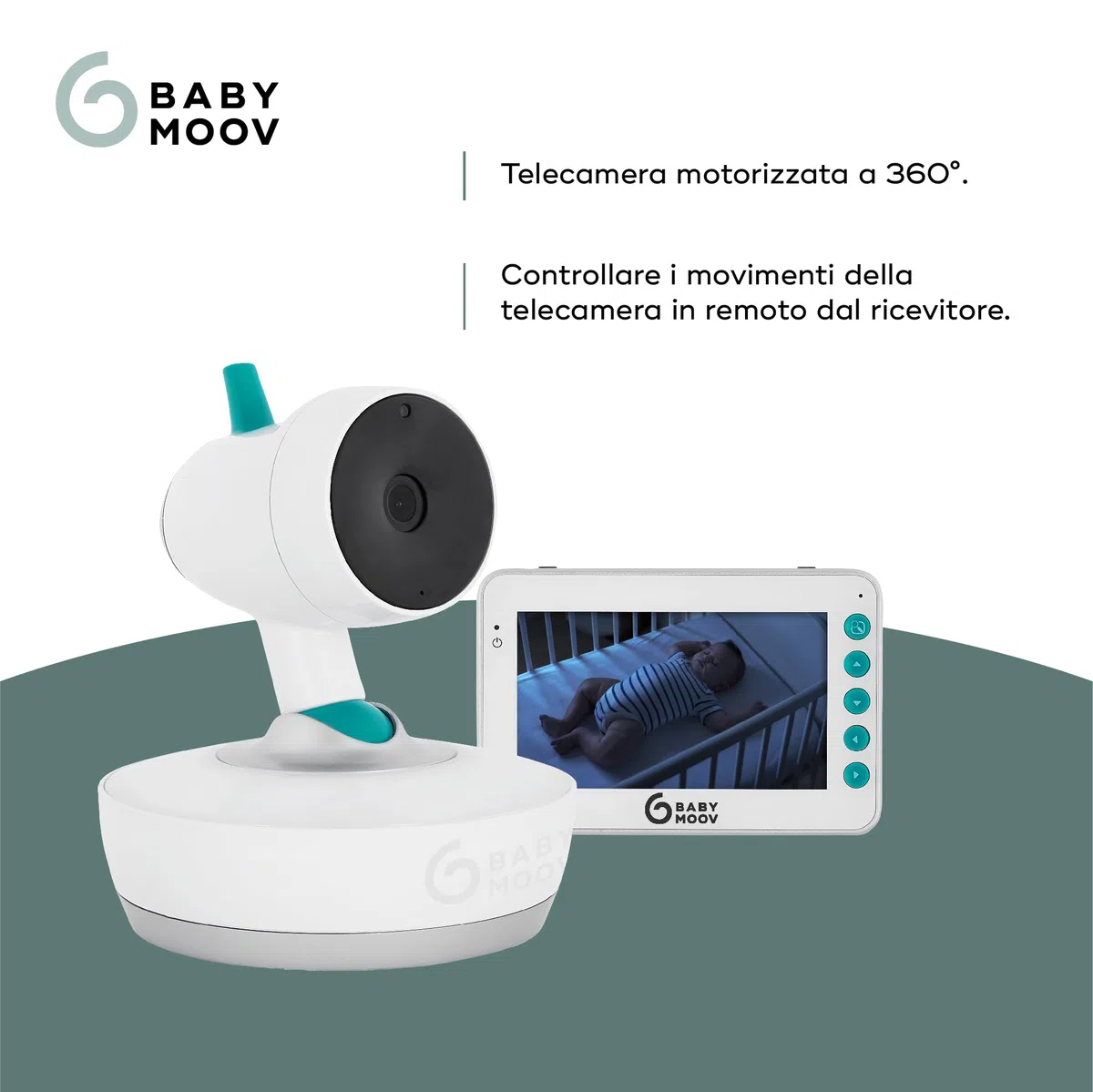 Babymoov Yoo Moov Baby Monitor Video Motorizzato 360°, Tutto in Uno, Bianco