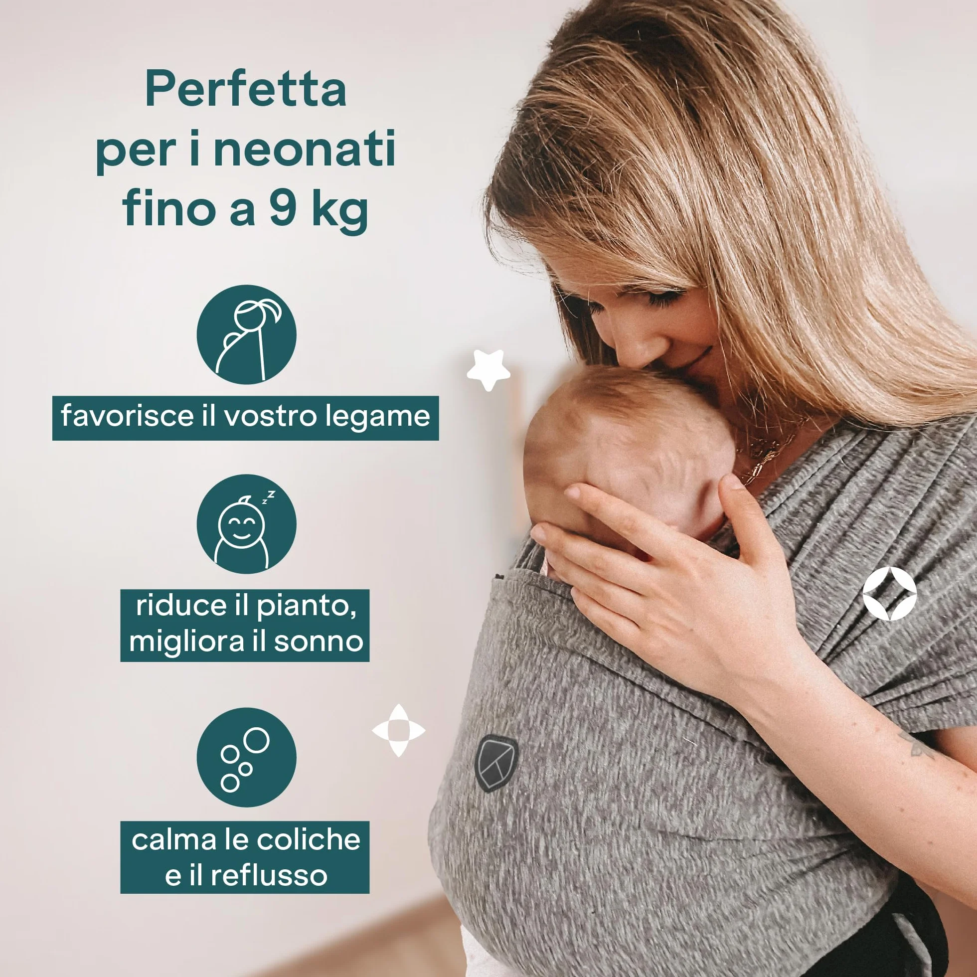 Koala Babycare Fascia Porta Bebe Neonato Regolabile Unisex Marsupio Neonati Multiuso Fino a 9kg Antracite