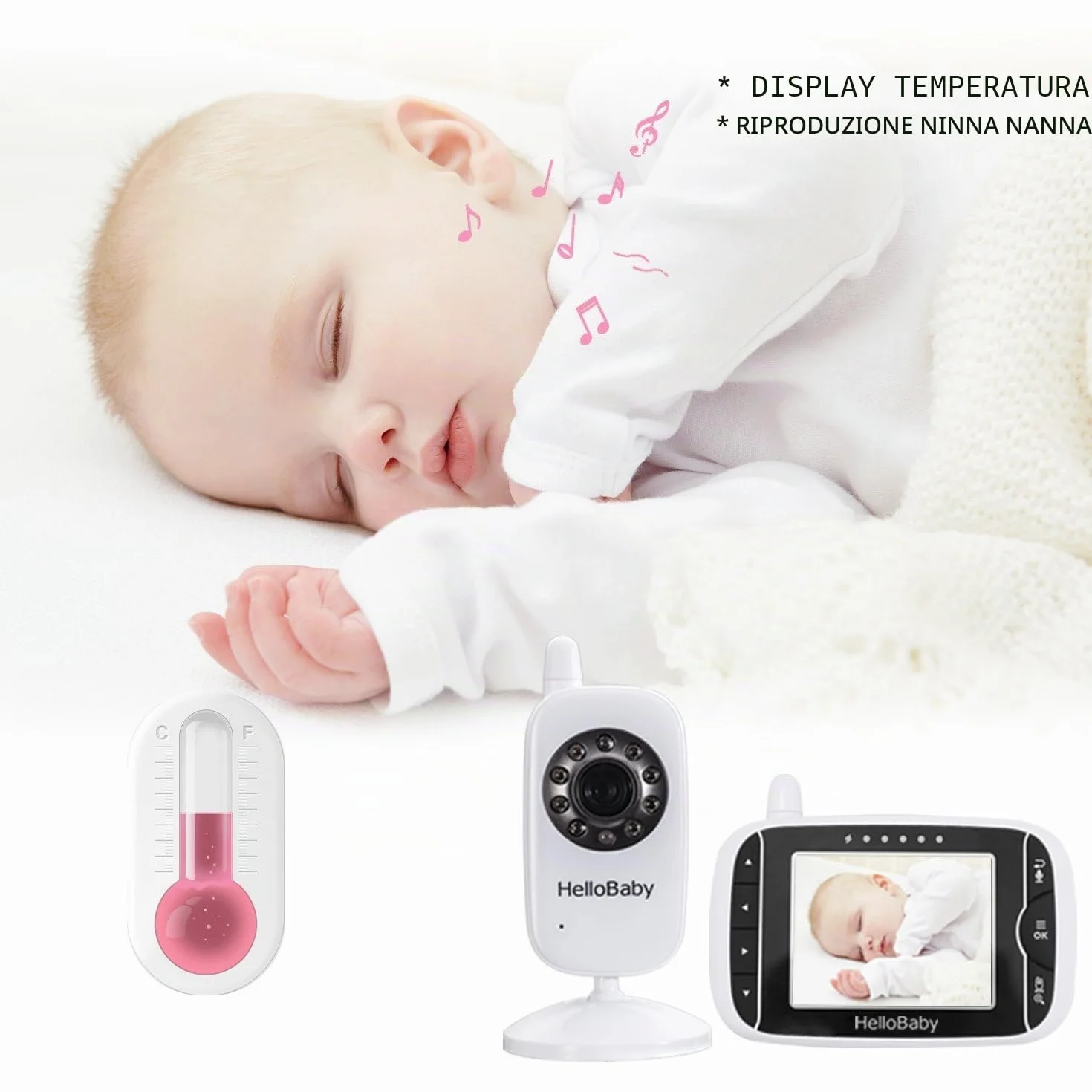 HelloBaby HB32 Visione Notturna Video Baby Monitor 2 vie Citofono