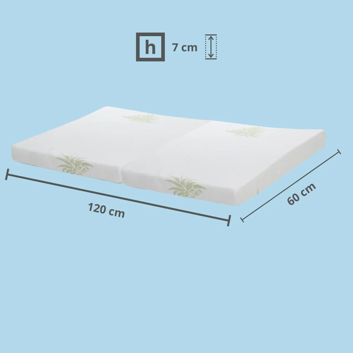 Kiby® Materasso per Lettino da Campeggio 7CM (Certificato OEKO-TEX® & CERTIPUR™) in Aloe Vera, Pieghevole
