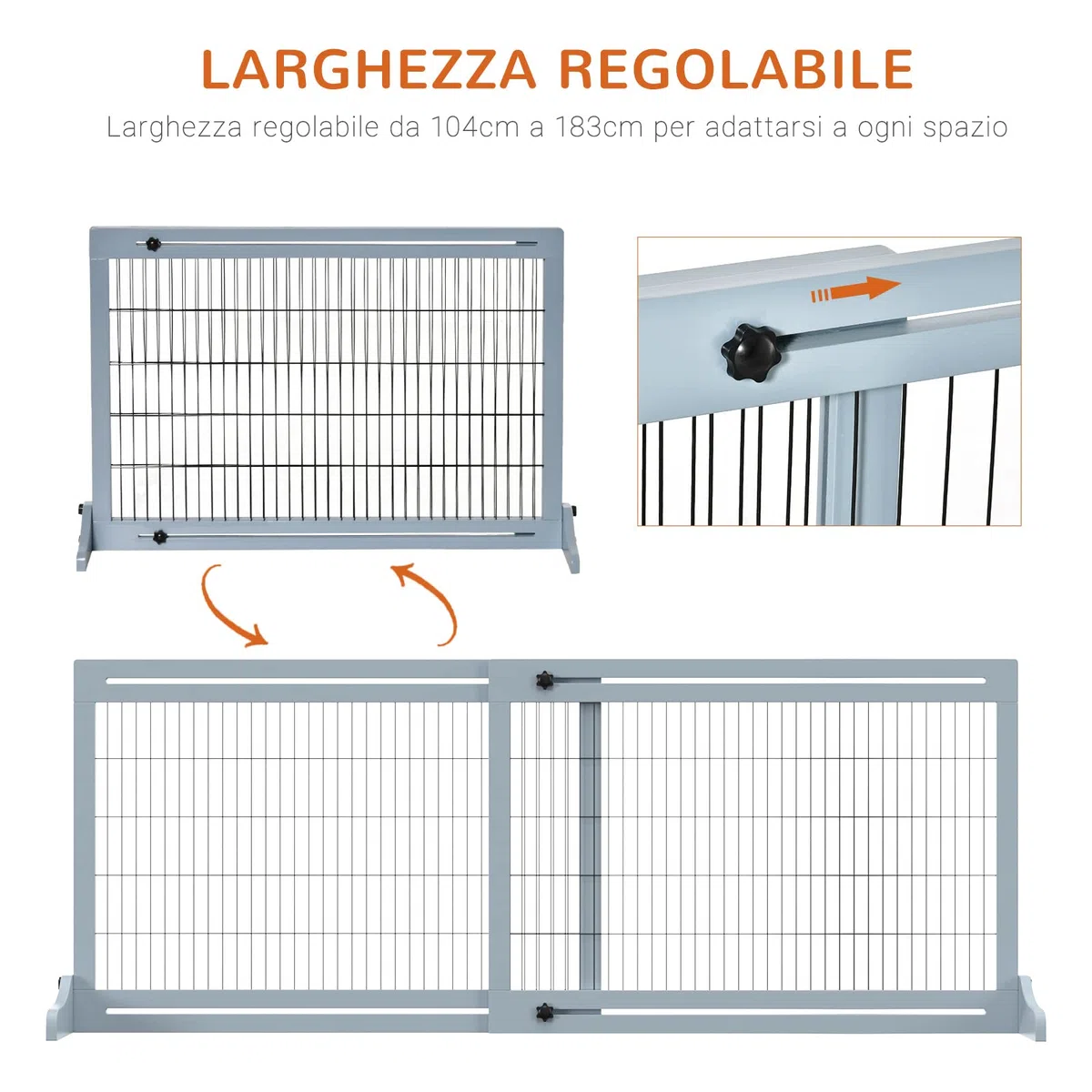 PawHut Cancelletto di Sicurezza per Cani in Legno e Acciaio, Cancellino per Cani Estensibile da Interno 104-180cm, Blu-grigio