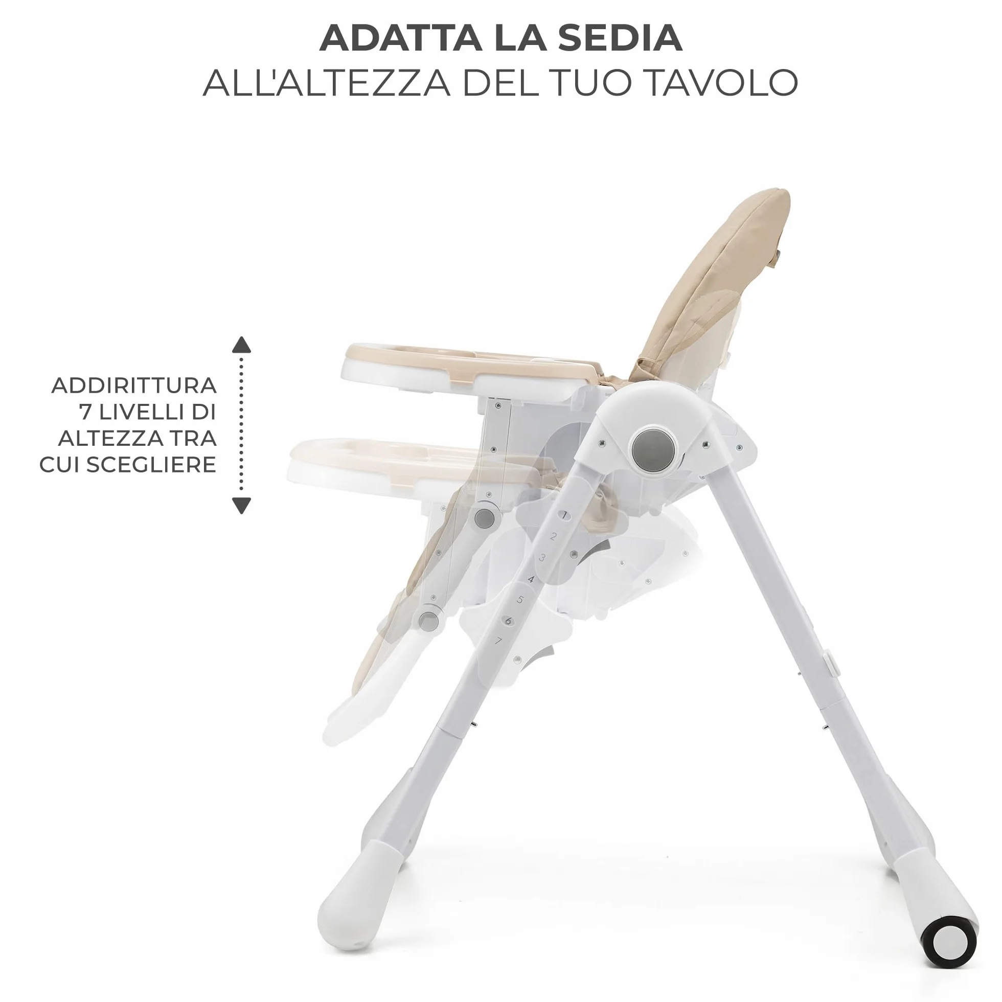 Kinderkraft TUMMIE Seggiolone 2 in 1 Ergonomico Reclinabile Pieghevole Altezza Regolabile Beige