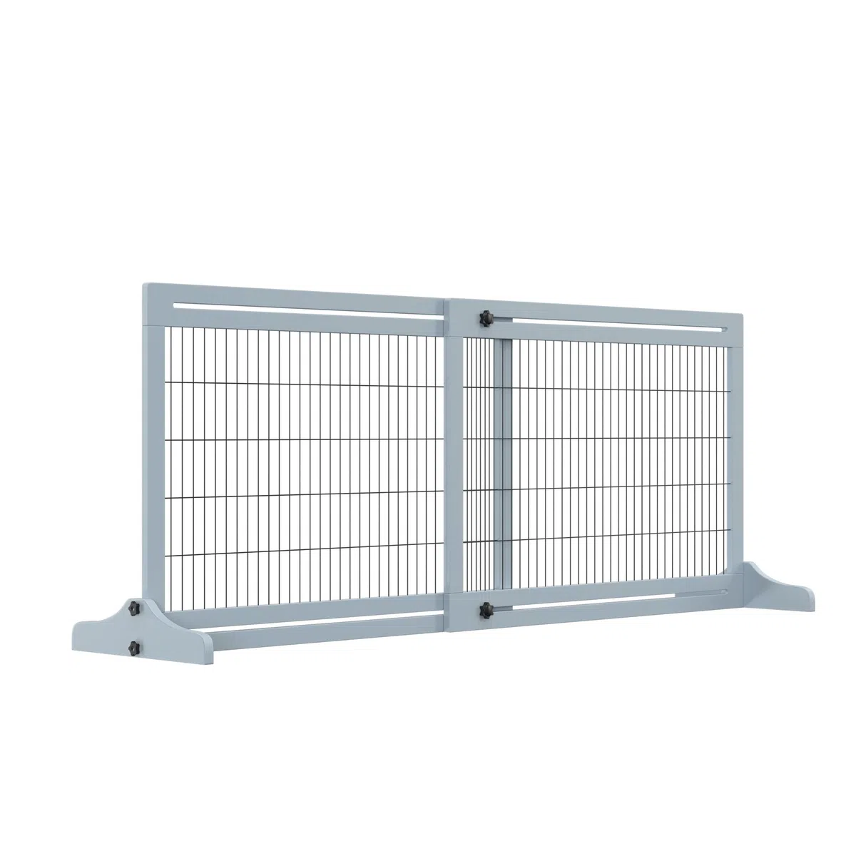 PawHut Cancelletto di Sicurezza per Cani in Legno e Acciaio, Cancellino per Cani Estensibile da Interno 104-180cm, Blu-grigio