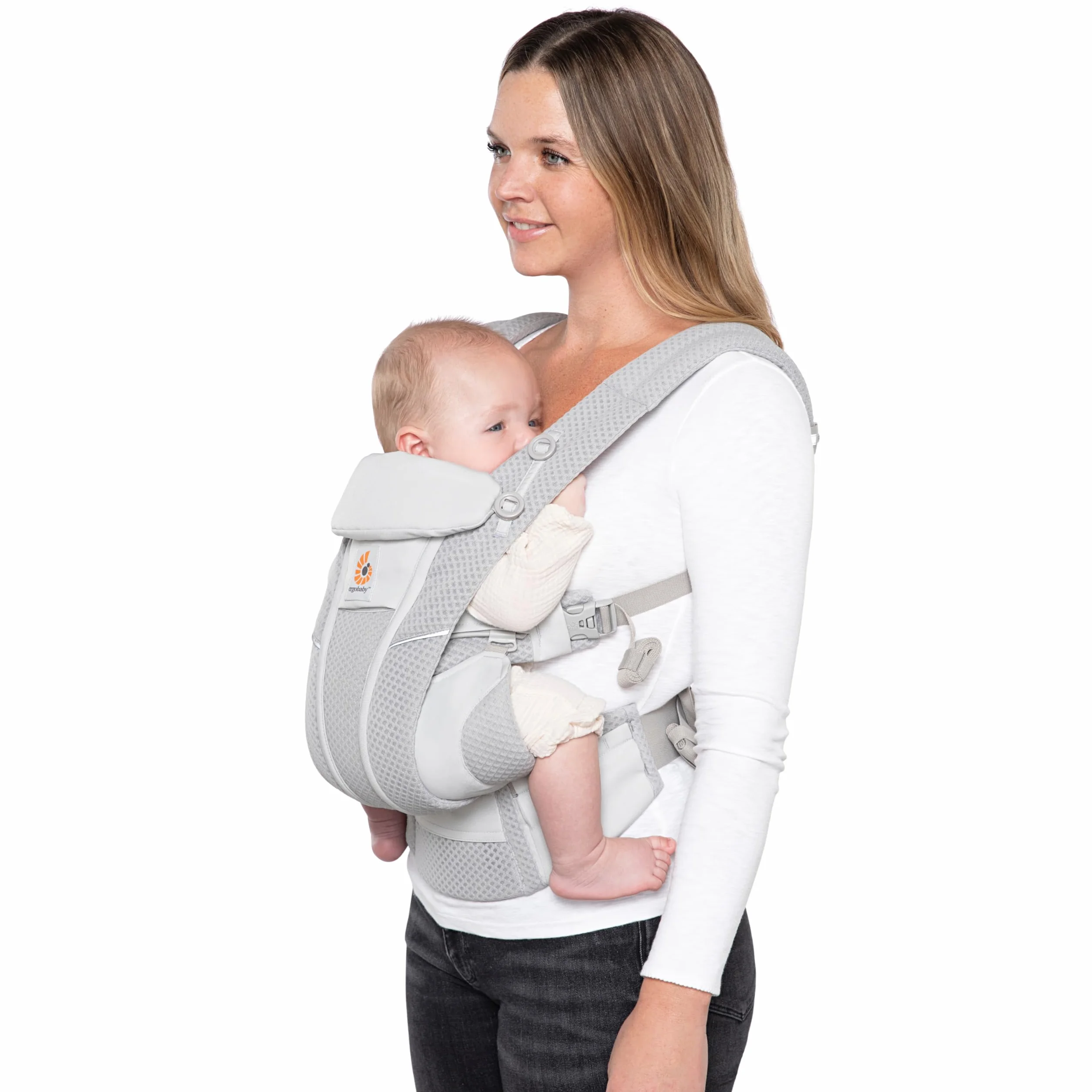 Marsupio Ergobaby Omni Breeze per neonati, 4 posizioni SoftFlex Mesh marsupio anteriore ergonomico marsupio posteriore per neonati (Pearl Grey)