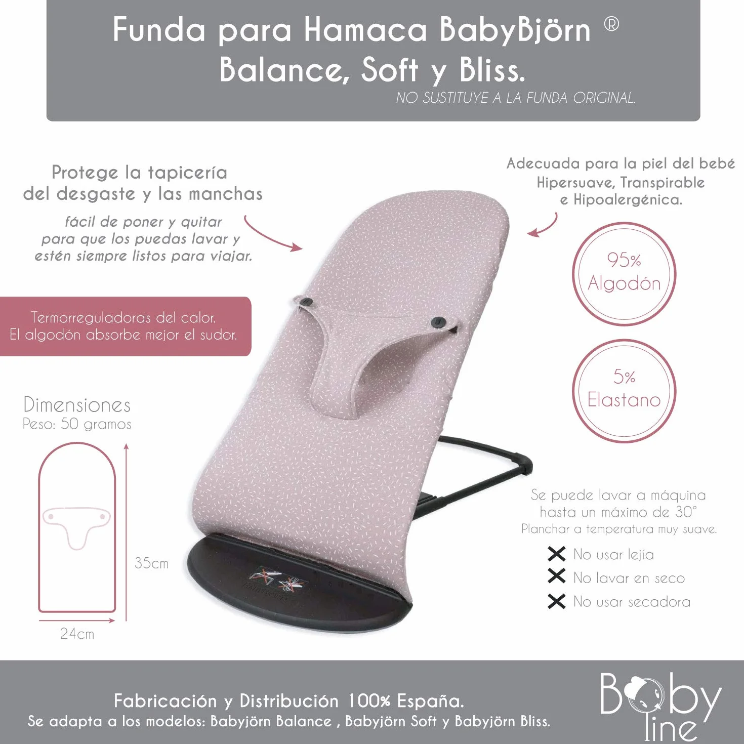 Fodera in cotone anallergico ipermorbido traspirante per amaca BabyBjörn Balance Soft Bliss Basic Rayita Acquamarina