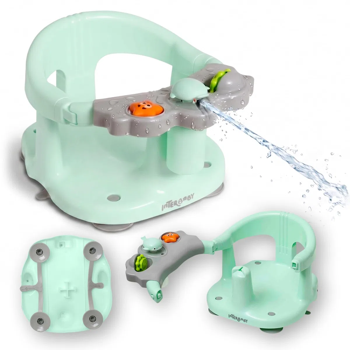 Interbaby Seggiolino da Bagno Bambino Antiscivolo con Ventose | Seggiolino Vasca e Doccia Sicuro ed Ergonomico | Sedia Bagnetto Neonato 6-24 Mesi | Seggiolino Bagno Stabile e Confortevole (Verde)