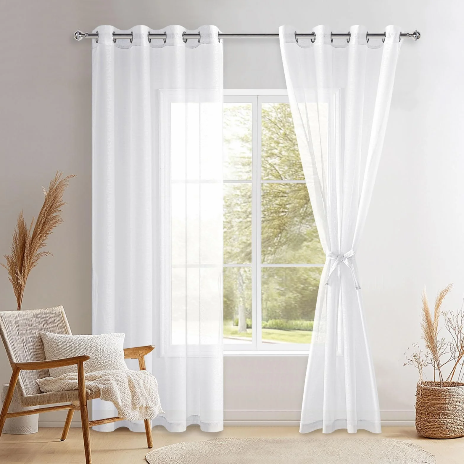 DWCN Tende per Interni in Voile 132x210 CM Bianco 2 Pannelli