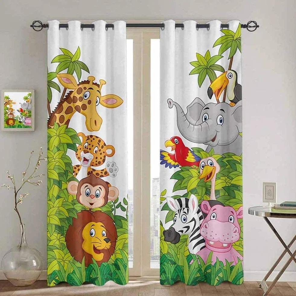 Tende Oscuranti 3D Stampa Cartoon Zoo Giungla Animale 150x166 cm 2 Pannelli Termiche Isolanti