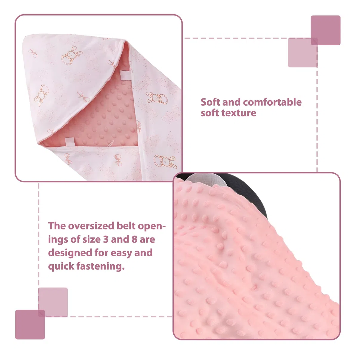 Coperta per Ovetto e Passeggino, Coperta Reversibile in Cotone, Coperta Universale Doppio Lato, per Passeggino, Buggy, Seggiolino Auto - Rosa, 90 x 90 cm