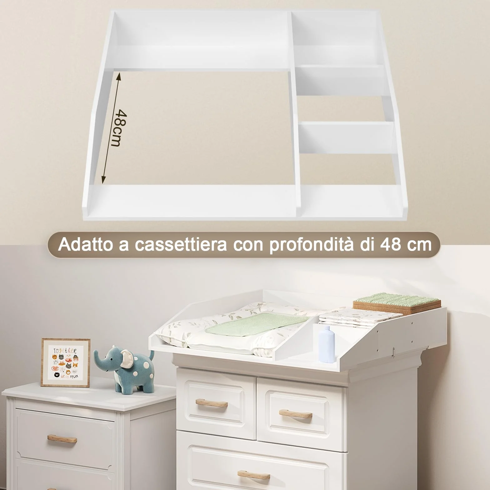 WOLTU Fasciatoio per Cassettiera in MDF 80x74,5x13,5 cm Salvaspazio Altezza Regolabile Bianco