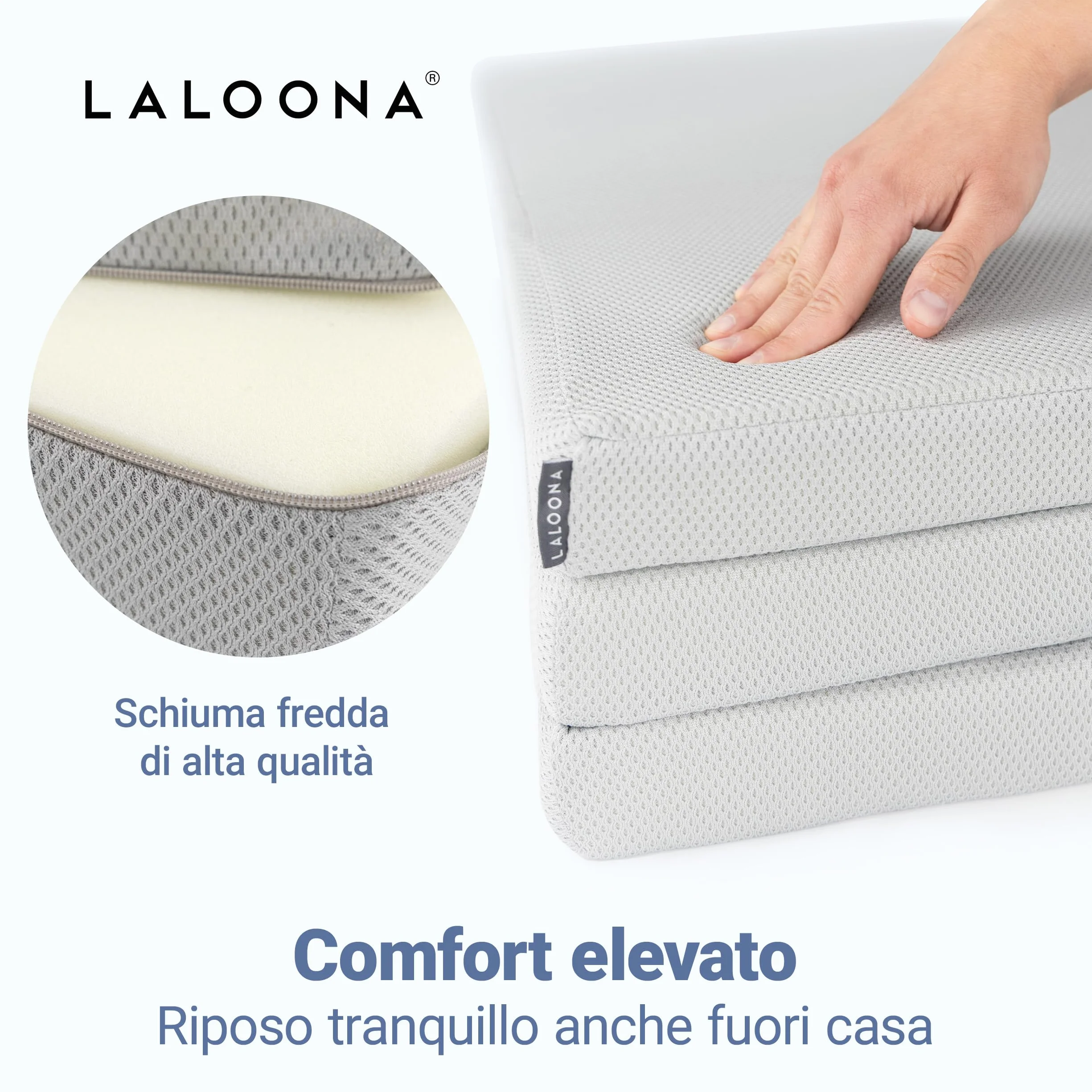 LaLoona Materassino da Viaggio 60x120 cm - Materasso Pieghevole Neonato 5 cm Spessore – con Fodera Sfoderabile - Borsa Trasporto - Traspirante - Lavabile - Certificato OEKO-TEX - Grigio