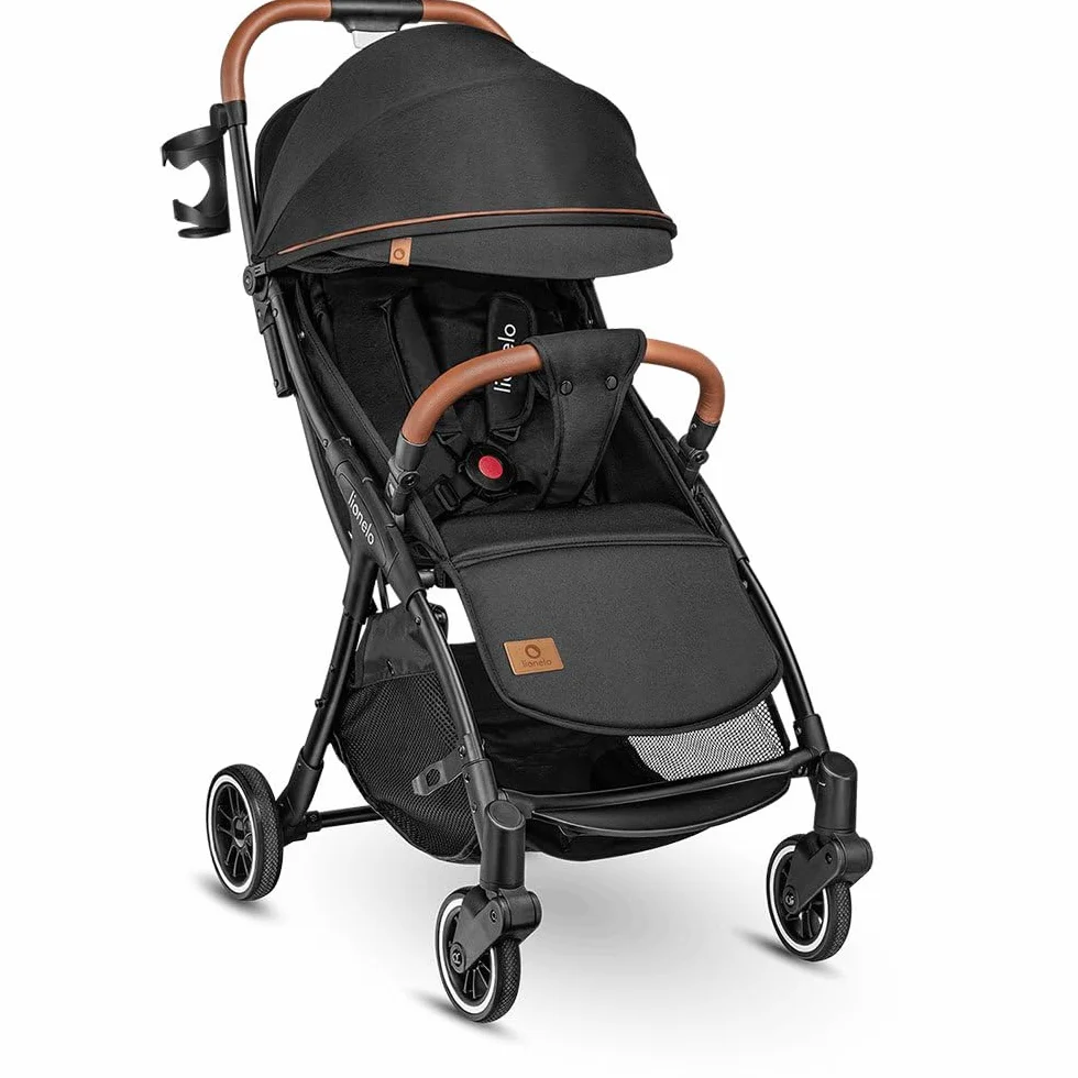 LIONELO Julie One Passeggino leggero pieghevole 0-22 kg Compatto zanzariera coprigambe portabibite borsa Poggiapiedi regolabili schienale sdraiata Nero