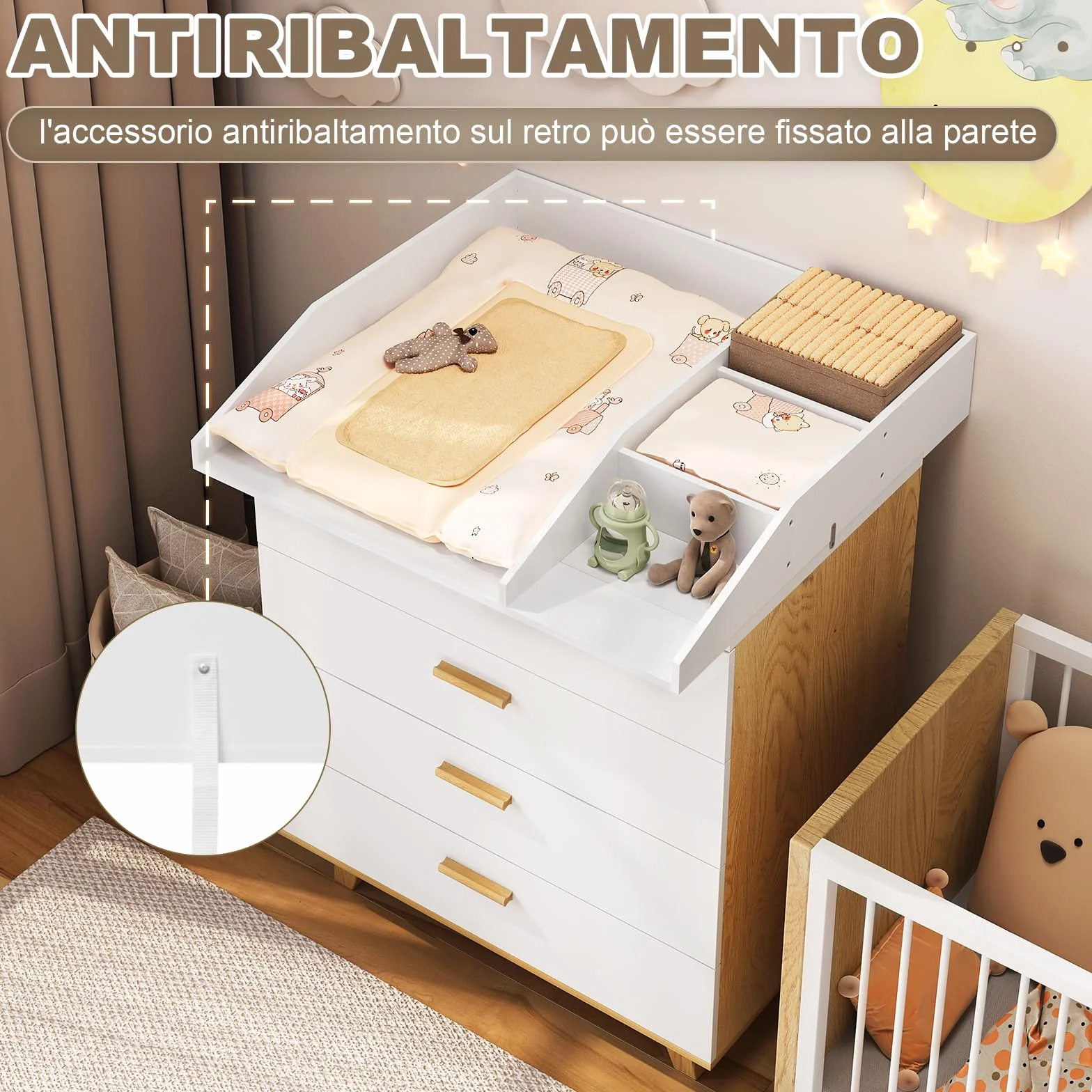 WOLTU Fasciatoio per Cassettiera in MDF 80x74,5x13,5 cm Salvaspazio Altezza Regolabile Bianco