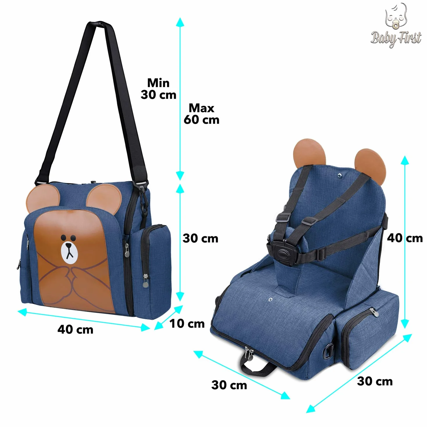 Baby First Alzasedia Bambini da Viaggio 4in1, Borsa Passeggino Termica con Fasciatoio Materassino Portatile, Zaino Mamma Multifunzione, Seggiolone Pappa Portatile, Tessuto Waterproof
