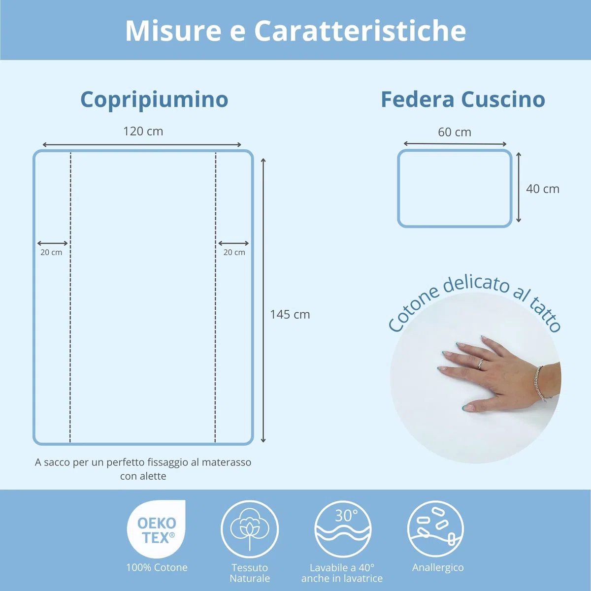 baby idea Set Copripiumino Lettino Neonato 120 x 90 e Federa Cuscino per Lettino Bambino 100% Cotone Certificato Oeko Tex (2 pezzi) (Stella Azzurro)