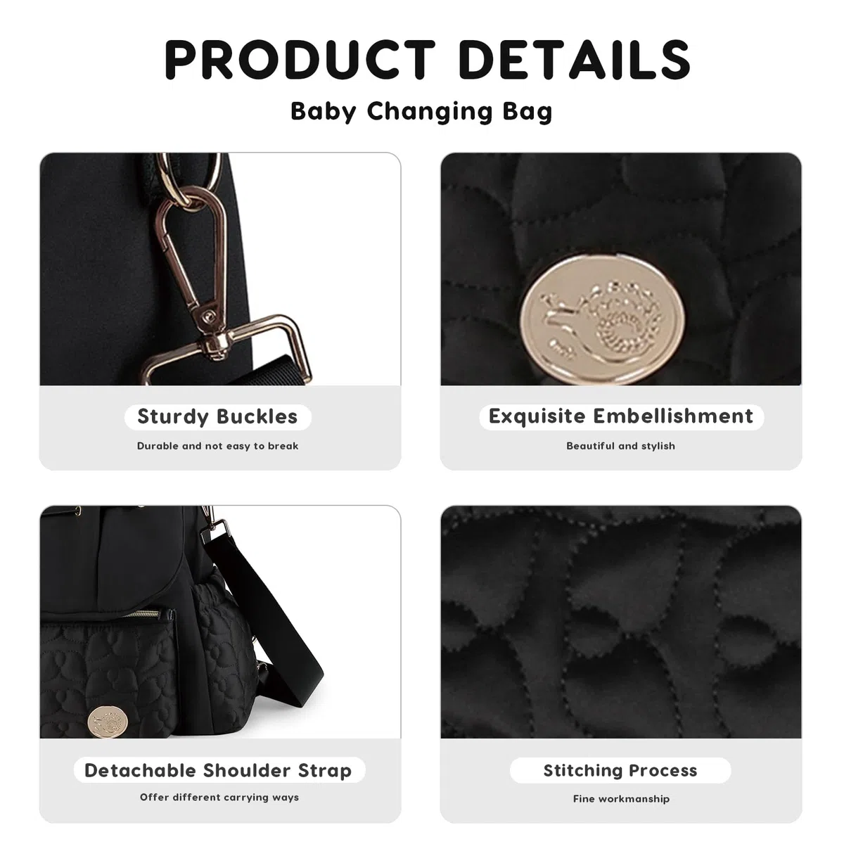 SONARIN Elegante Impermeabile Zaino Fasciatoio,Multifunzionale Grande Capacità Borsa per Pannolini Zaino Mamma Neonato Borsa Fasciatoio da Viaggio con Fasciatoio & Spalline Singola(Nero)
