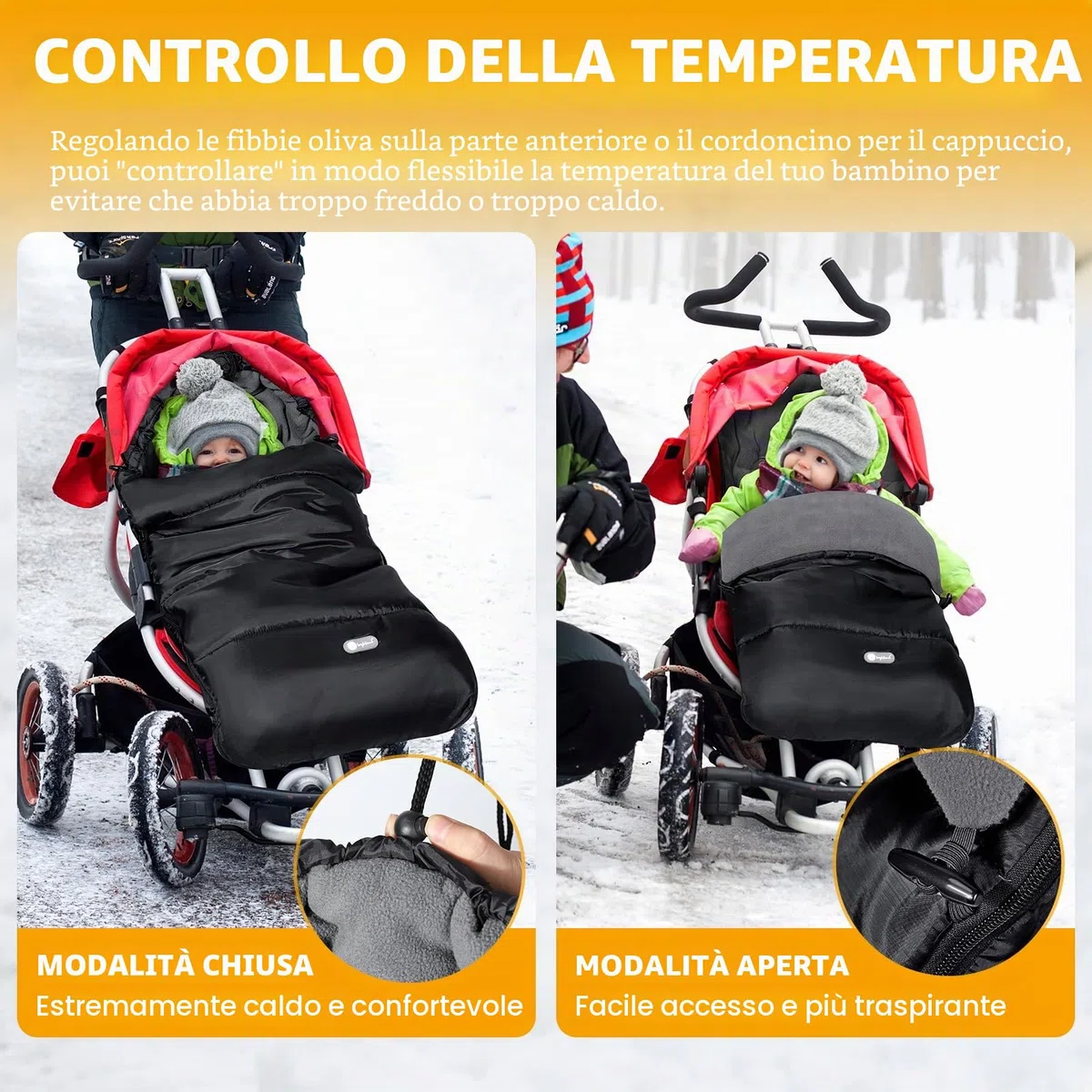 Ivywind Sacco Passeggino Universale, Inverno Sacco Invernale Passeggino con Coulisse Regolabile, Impermeabile Coprigambe Passeggino Universale con Cerniera, Lavabile e Staccabile, Caldo, Nero e Grigio