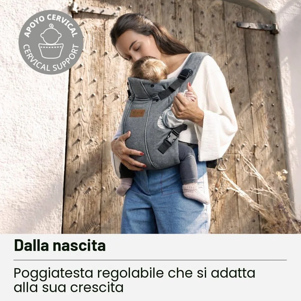 Jané Dual Marsupio Ergonomico Neonato, dalla Nascita (3,5–15 kg), 3 Posizioni, Imbottito e Traspirante, Grigio