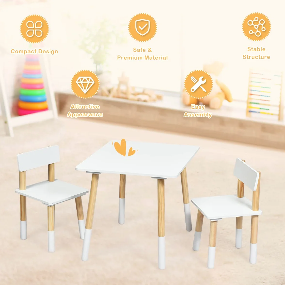 LIFEZEAL set di sedute per bambini tavolo con 2 sedie multifunzionale 3-7 anni