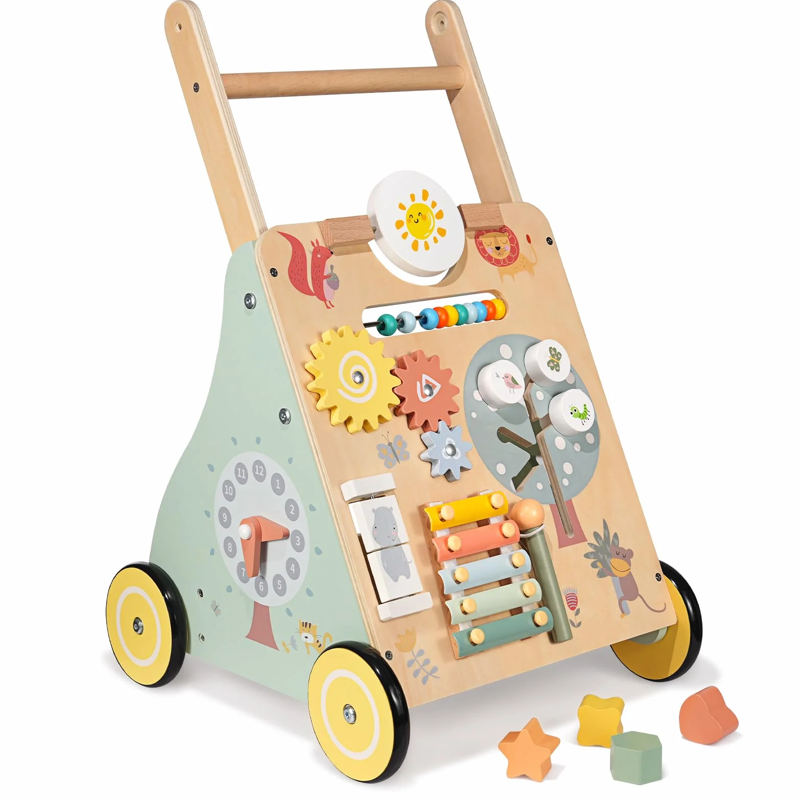 Girello per Bambini di Legno, Carrello Primi Passi Legno con 8 Giochi Interattivi, Giocattoli Bambino 1 Anno, Primi Passi per Bambini, Baby Walker Regali di Natale e Compleanno