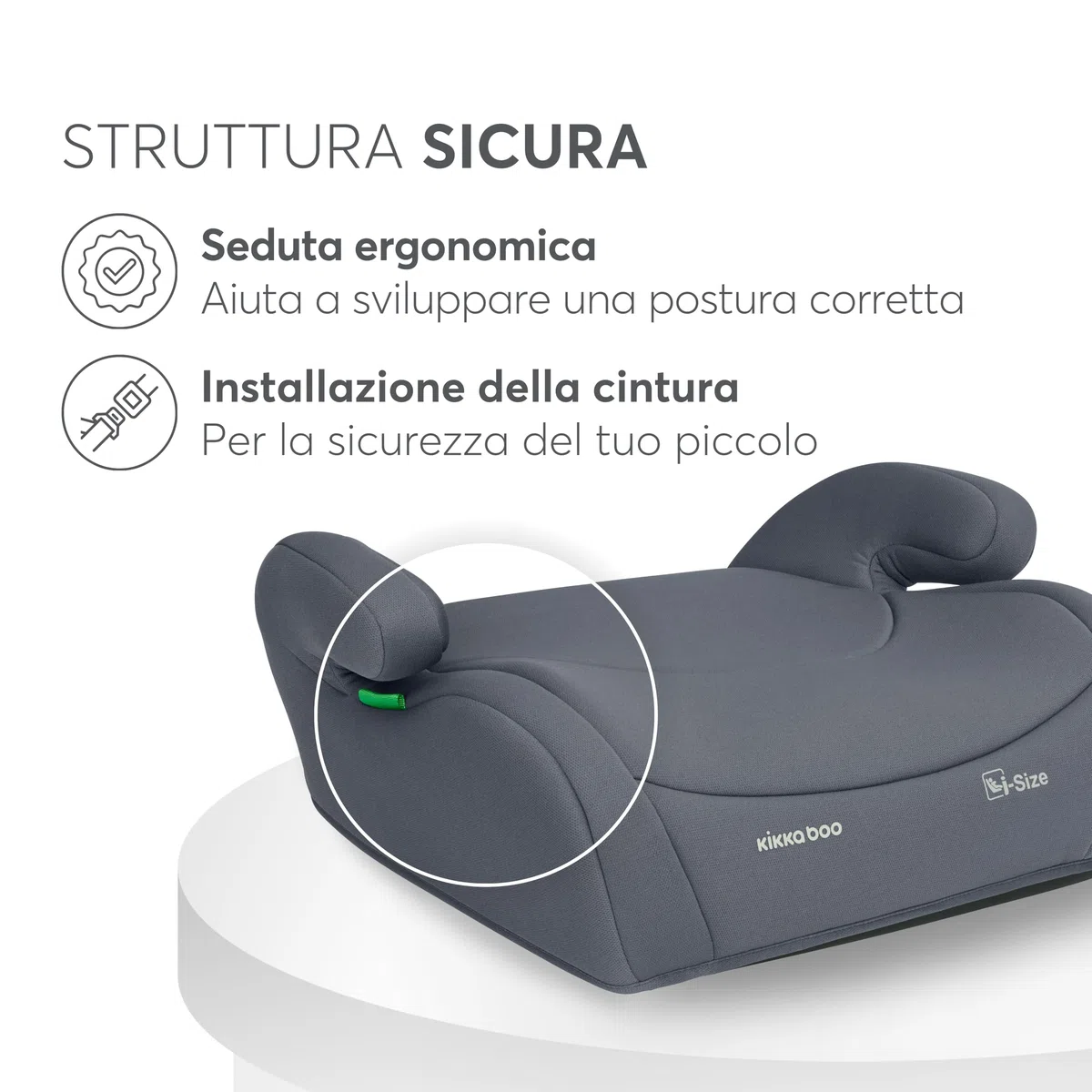 KikkaBoo Seggiolino Auto 15-36 kg i-AID, Gruppo 2/3, i-Size 100-150 cm, da 3,5 a 12 Anni, Poggiatesta Regolabile 13 Posizioni, Grigio
