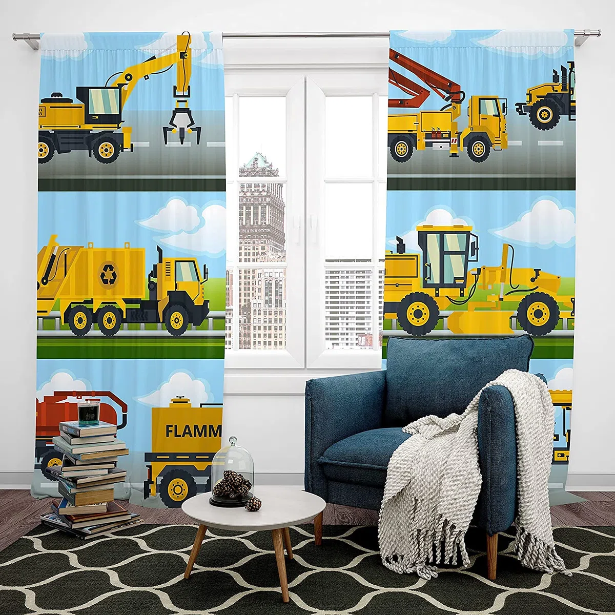 Loussiesd Tende per camion da costruzione, per camera da letto, bambini, escavatori, tende per finestre, macchine gialle per bambini, macchine e finestre, per bambini, per bambini, per bambini, per