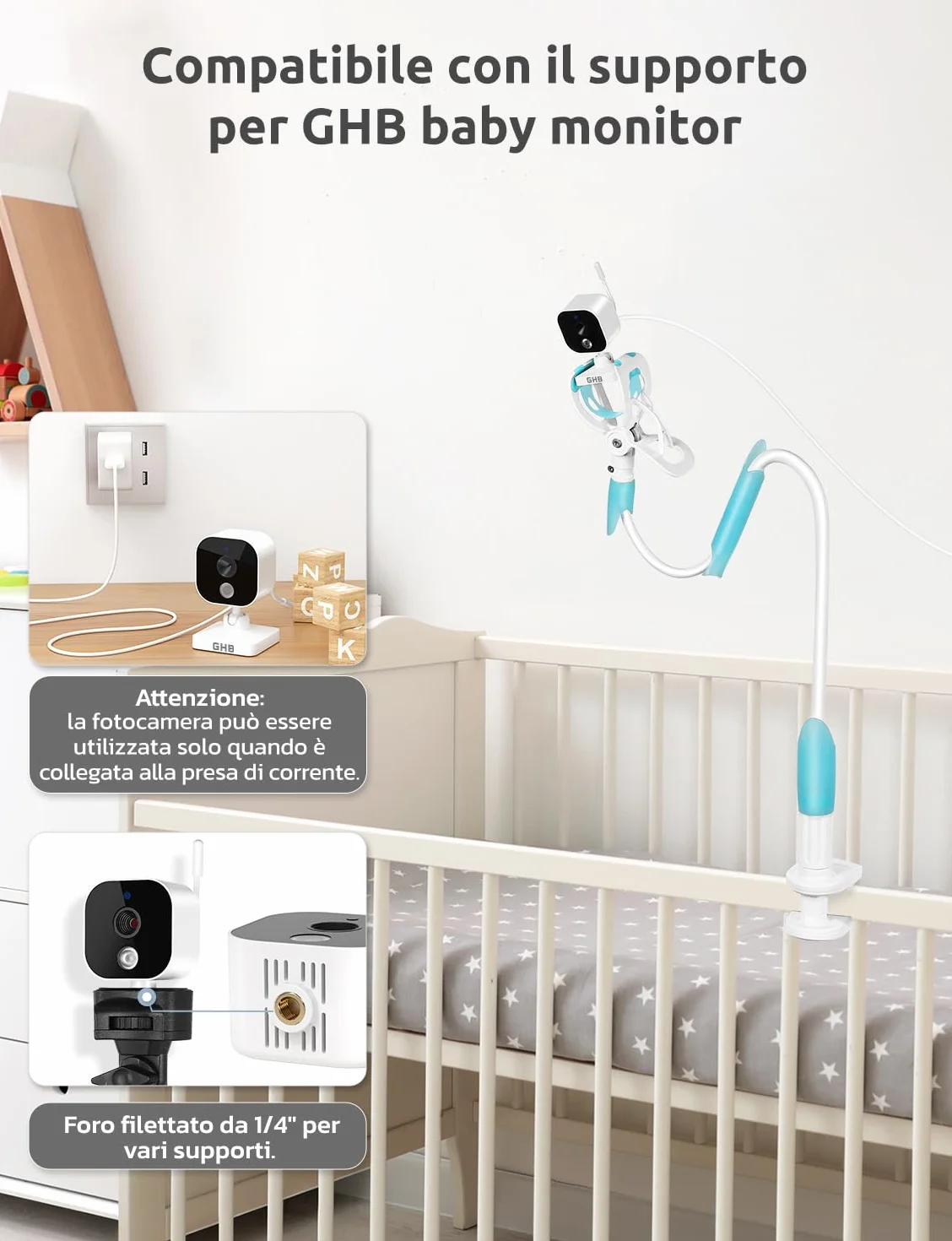GHB Baby Monitor Video e Audio 5" 720P HD Telecamera Bambini con Schermo IPS 5000mAh VOX Visione Notturna Rilevamento della Temperatura