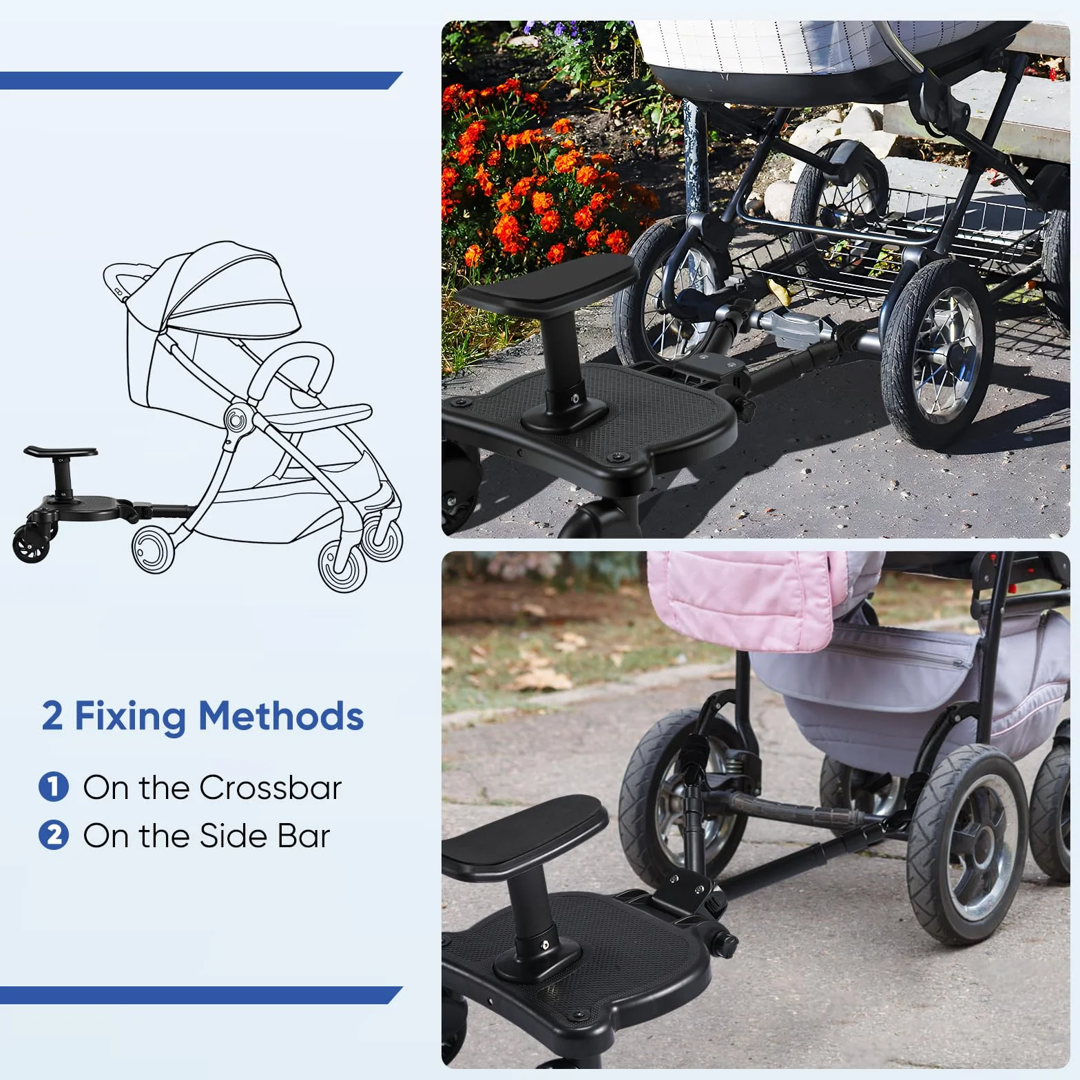 Mevip Pedana Passeggino Universale, Passeggino Universale con Sedile, Tavola Passeggino con Fune di Sospensione, Accessorio per Passeggino per Bambini di 2-6 Anni (25 kg)