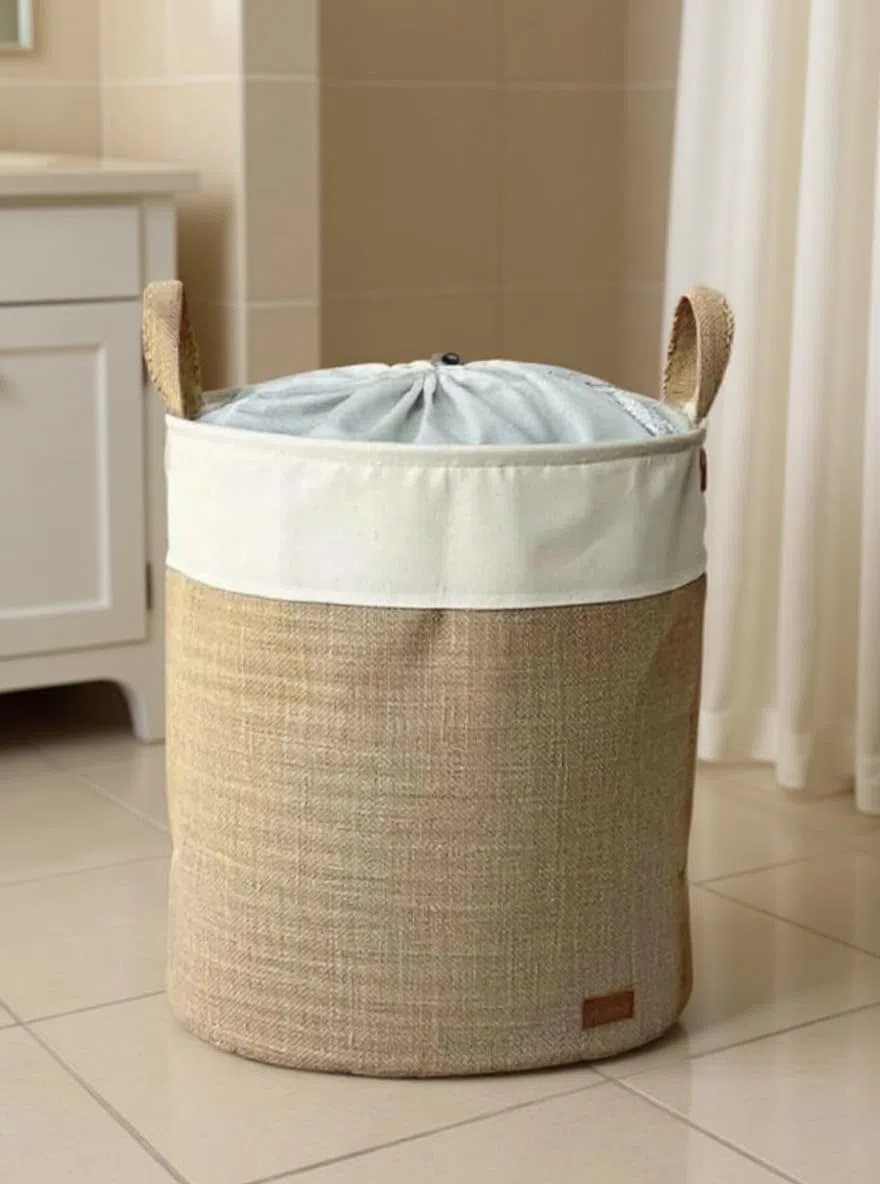 Prendi Home - Cesto per biancheria e giocattoli in juta - Contenitore pieghevole per la conservazione, 37x40 cm, aspetto naturale con motivo animalier, ideale per la cameretta, il soggiorno o il bagno