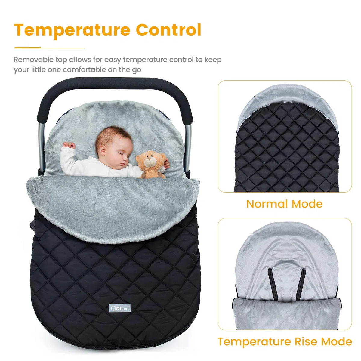 Orzbow Universale Sacco per Ovetto Invernale, Impermeabile Sacco a Pelo Termico per Seggiolino Auto (Maxi-Cosi/Römer/Cybex) con Imbracature a 3 e 5 Punti, Primavera e Autunno, Fodera Corta in Peluche