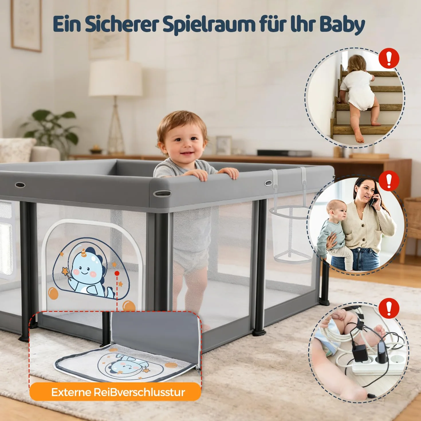 Box Bambini Pieghevole con Materasso 127×127cm, Recinto per Neonati e Bambini, Box Gioco Stabile e Sicuro per Interni ed Esterni