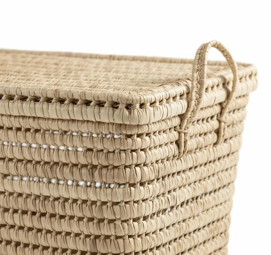 Baule Contenitore in Vimini Intrecciato, Cesto Portaoggetti, Portabiancheria, Decorazione Boho Chic (80cm)