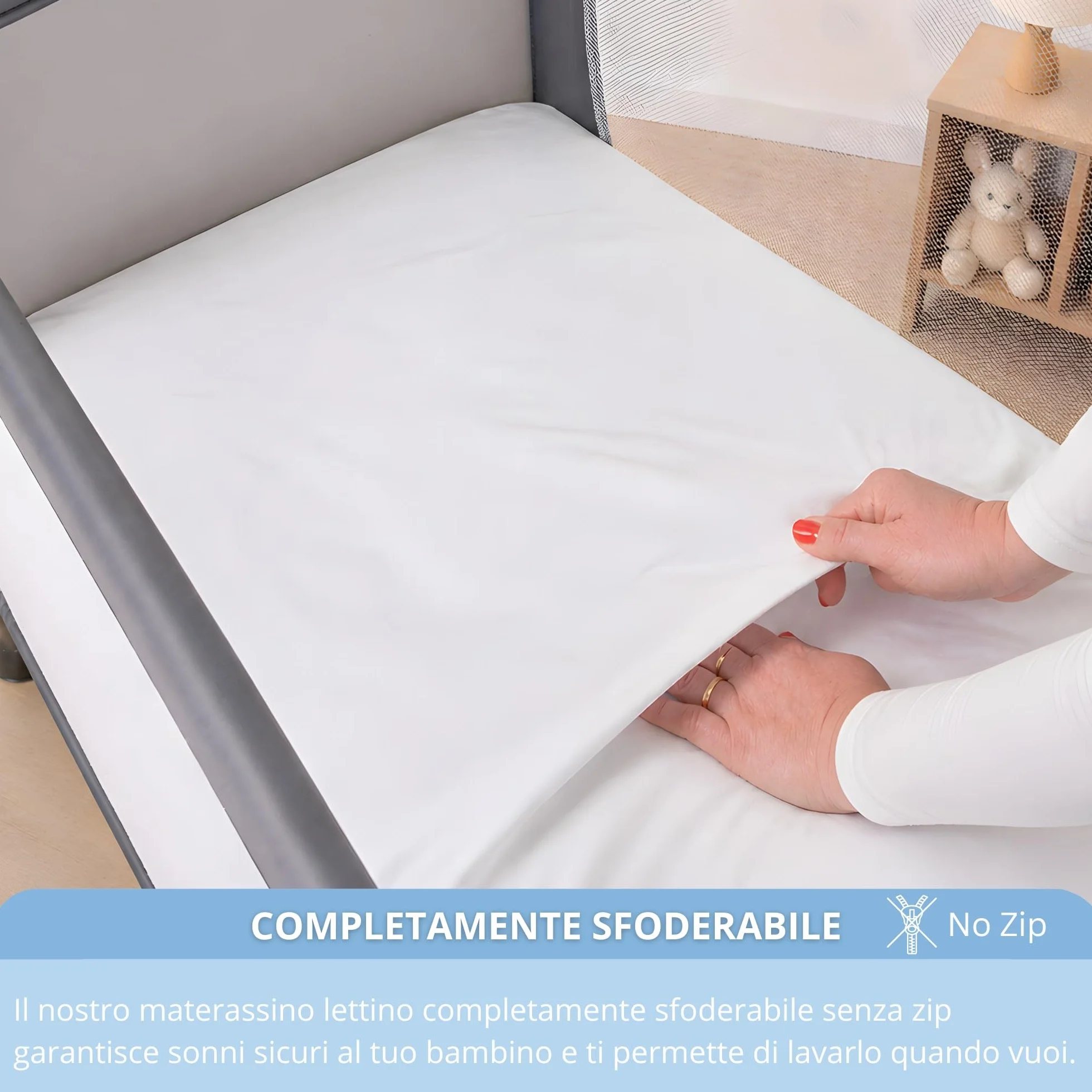 Materasso Lettino Campeggio Sfoderabile Pieghevole 60x120x4 EN16890:2017 Federa 100% Cotone Oeko-tex Certipur
