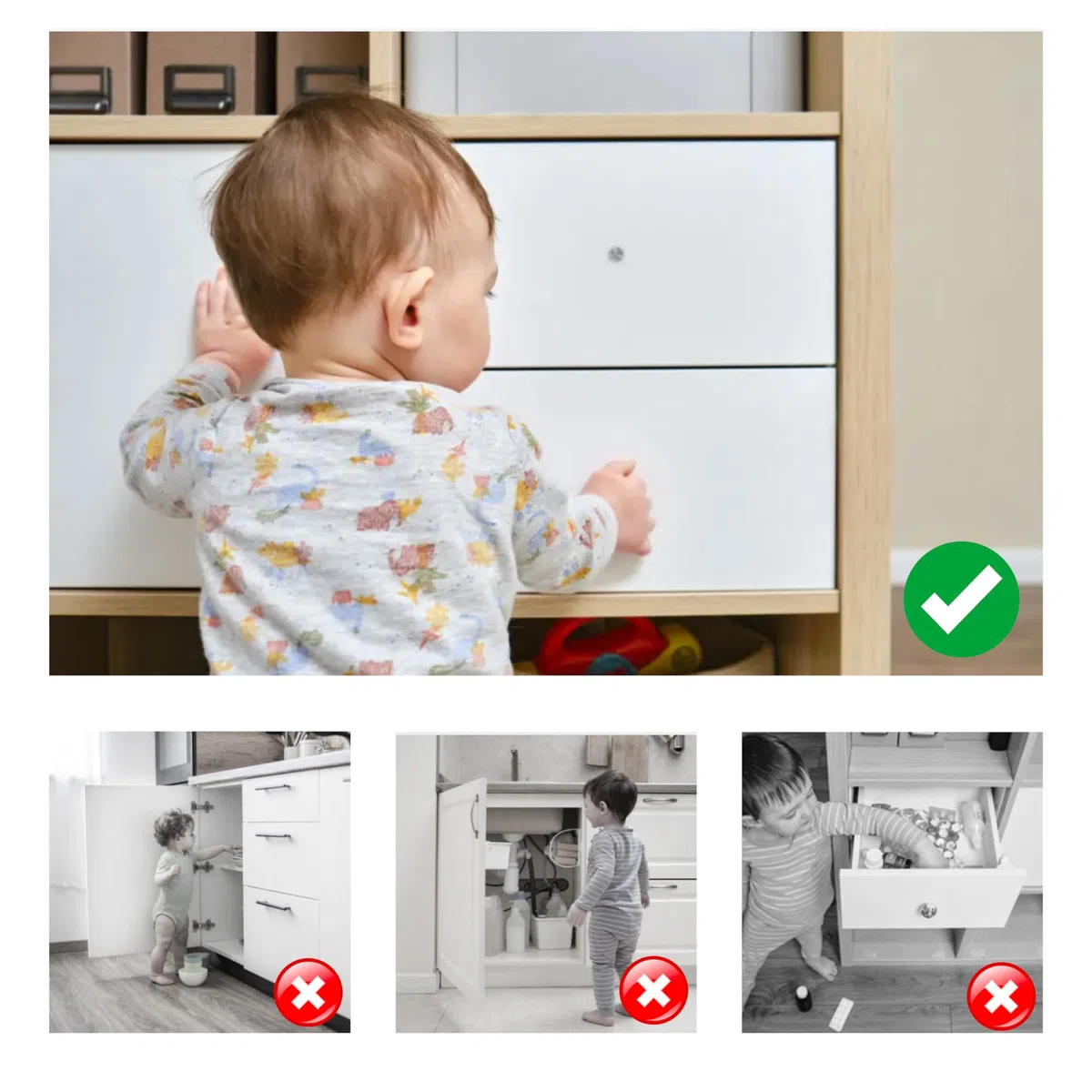 Blocca cassetti per bambini 8 Serrature + 2 Chiavi magnetiche, Chiusura cassetti per bambini, Magnetico Senza Viti Installazione Rapida con Biadesivo Invisibile