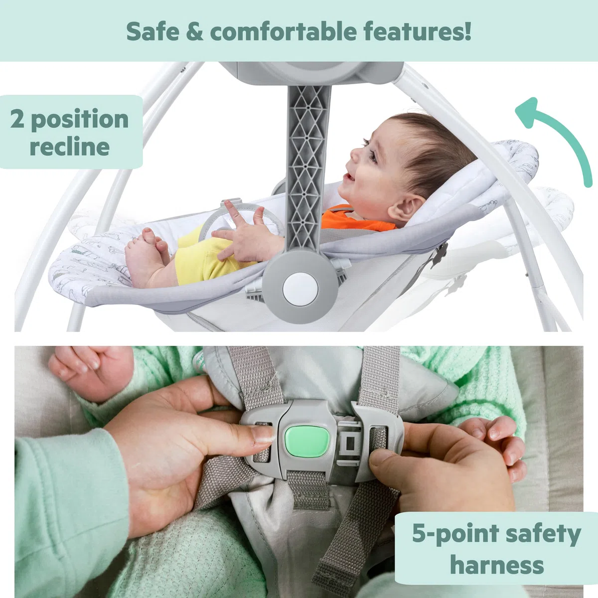 Disney Baby Altalena Neonato Winnie the Pooh di Bright Starts – 6 Velocità, Timer, Pieghevole, Barra Giochi Rimovibile, Unisex, da 0 a 9 kg