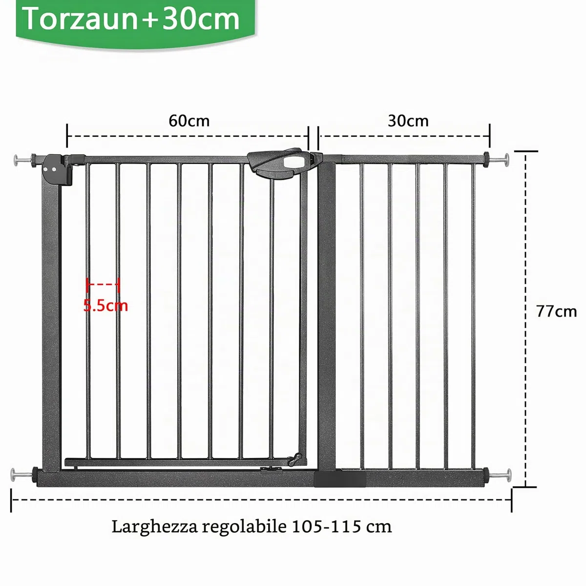 UISEBRT Griglia di protezione per scale senza foratura, per bambini, 105-115 cm di larghezza, chiusura automatica, apertura con una sola mano, in metallo, colore nero