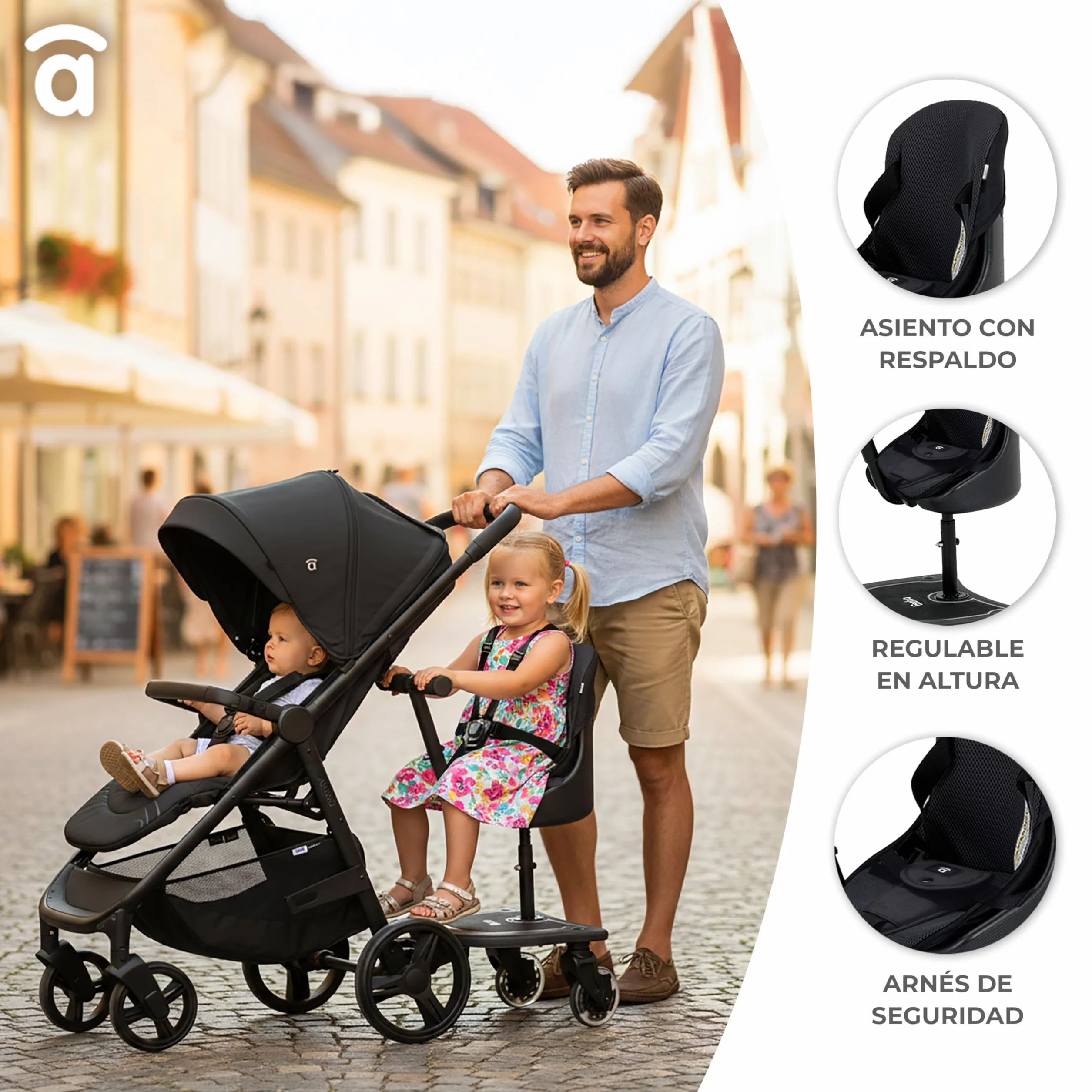 Asalvo Buggy Board - Monopattino con sedile per passeggino, passeggino, passeggino, passeggino, passeggino, universale, Buggy Board per il secondo bambino, accessorio per bambini da 1 a 7 anni (25 kg)