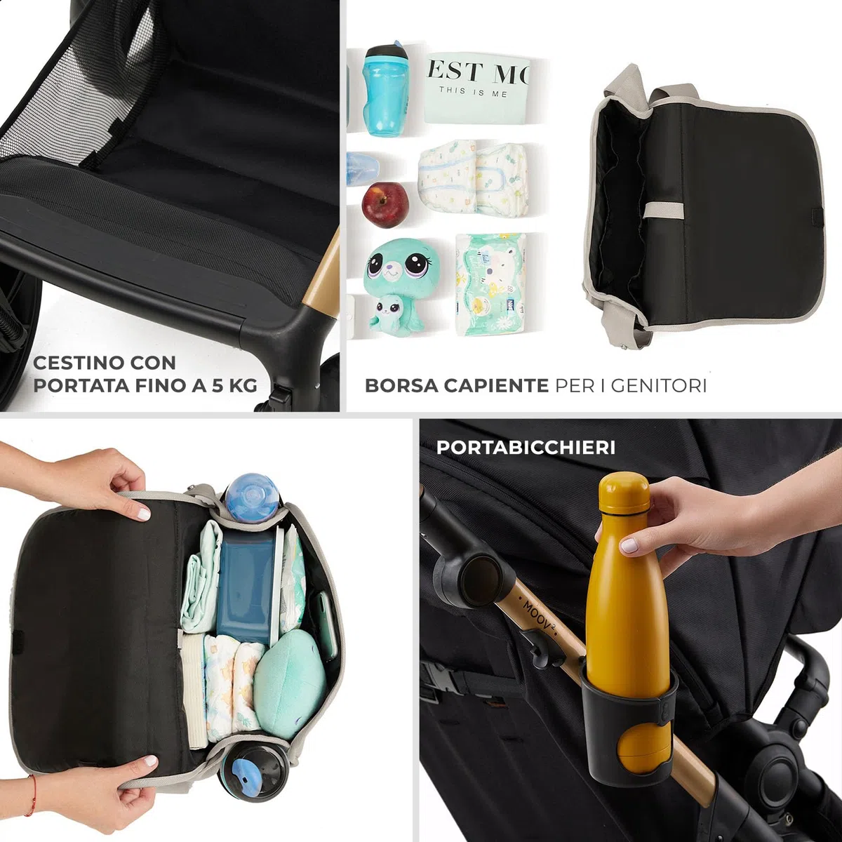 Kinderkraft MOOV XL 3 in 1, Passeggino fino a 27 kg, Carrozzina, Con Seduta I-SIZE 40-75 cm, Pieghevole, Ammortizzatore, Convertibile, Navicella XL, Con Accessori, Grigio Chiaro
