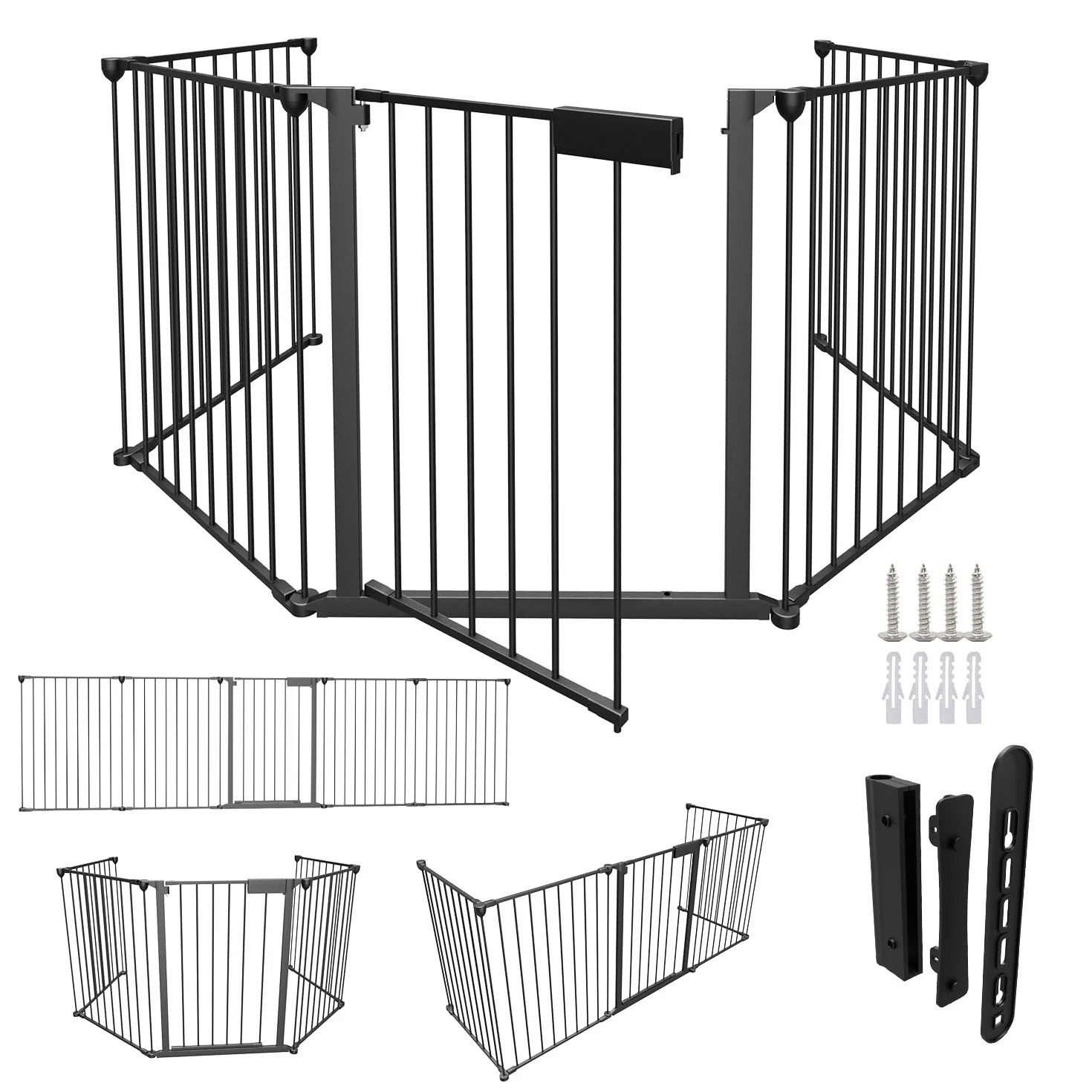 Sonnewelt Cancelletto per bambini 310 cm, Cancello per cani， griglia di protezione per porta, 5 pezzi, in metallo, per bambini e animali domestici, colore: nero