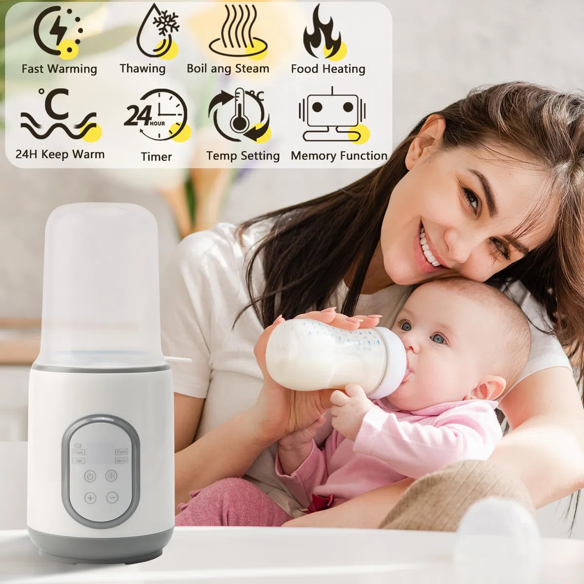 Scaldabiberon 8 in 1 veloce per bambini, scalda biberon portatile con timer e spegnimento automatico, riscaldamento rapido e scongelamento materno