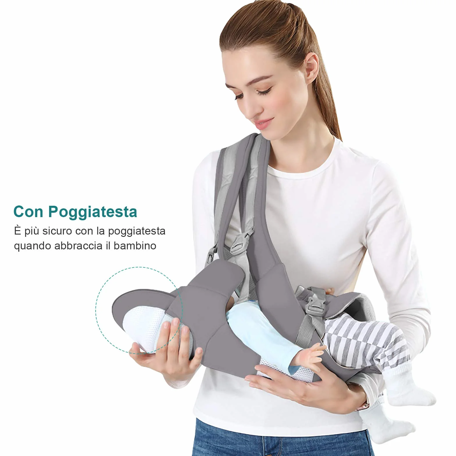 YIKANWEN Marsupio Neonato 0-36 mesi [Scopri di Più Sull'utilizzo] Marsupio Neonato Ergonomico a 25kg, Fascia Neonato con Sedile Multiposizione, Poggia Testa e Cappuccio, Cotone Traspirante, Grigio